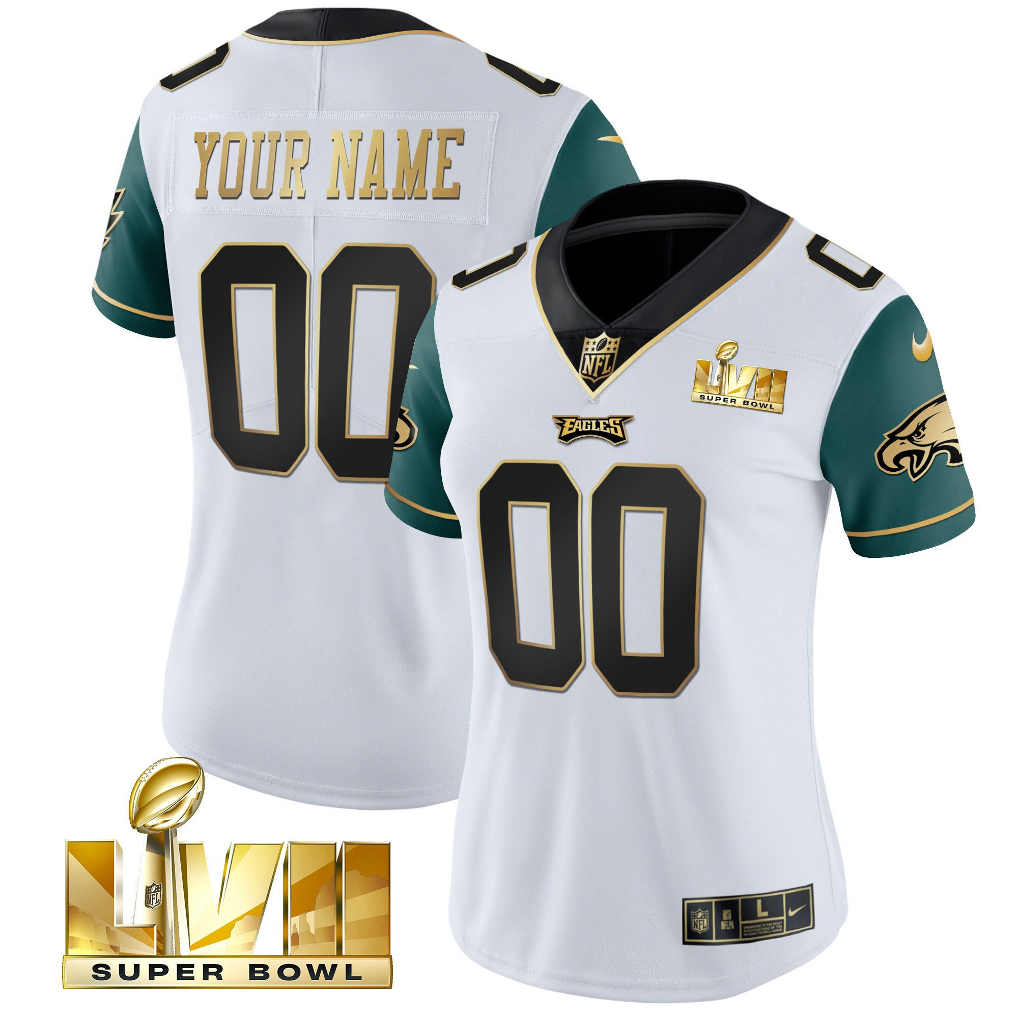 Philadelphia Eagles Super Bowl Gold Custom Vapor Midnight Green Sleeves Jersey - All Stitched