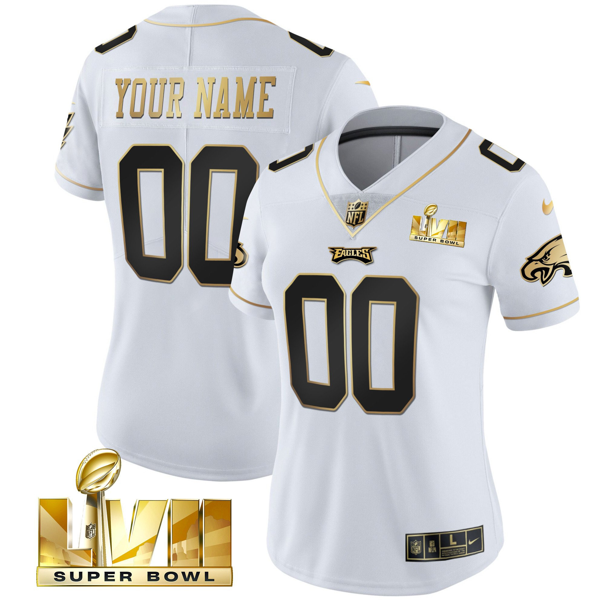 Philadelphia Eagles Super Bowl Gold Custom Vapor White Gold Jersey - All Stitched
