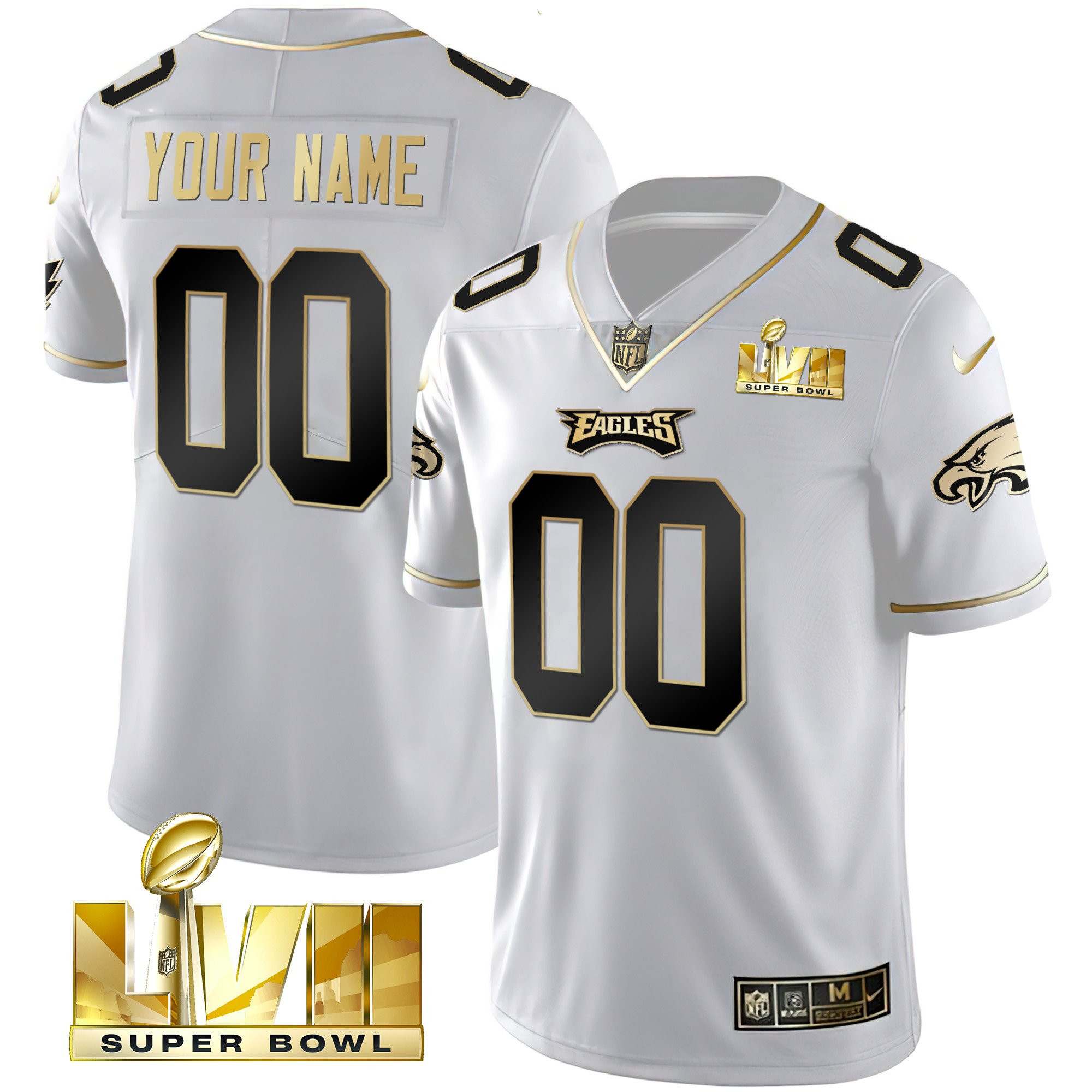 Philadelphia Eagles Super Bowl Gold Custom Vapor White Gold Jersey - All Stitched