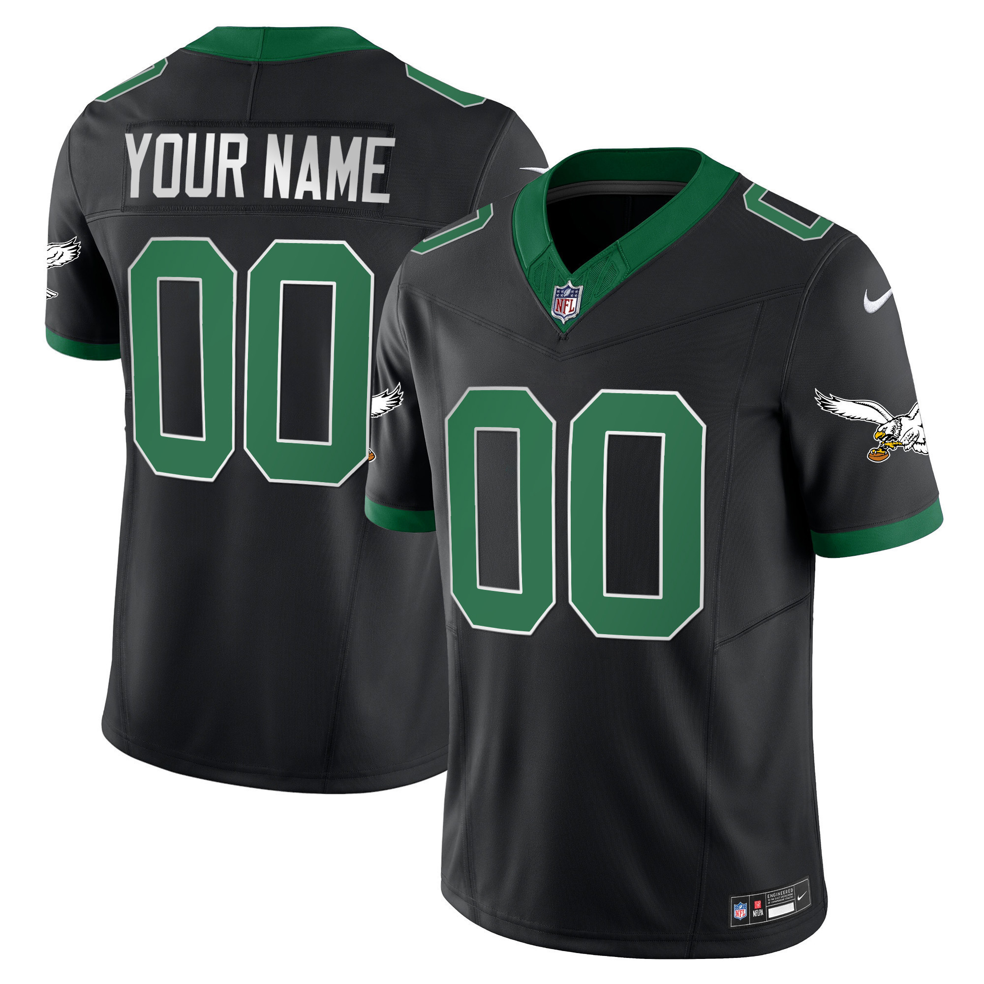 Philadelphia Eagles Throwback Kelly Vapor Limited Custom Kelly Black Jersey - All Stitched