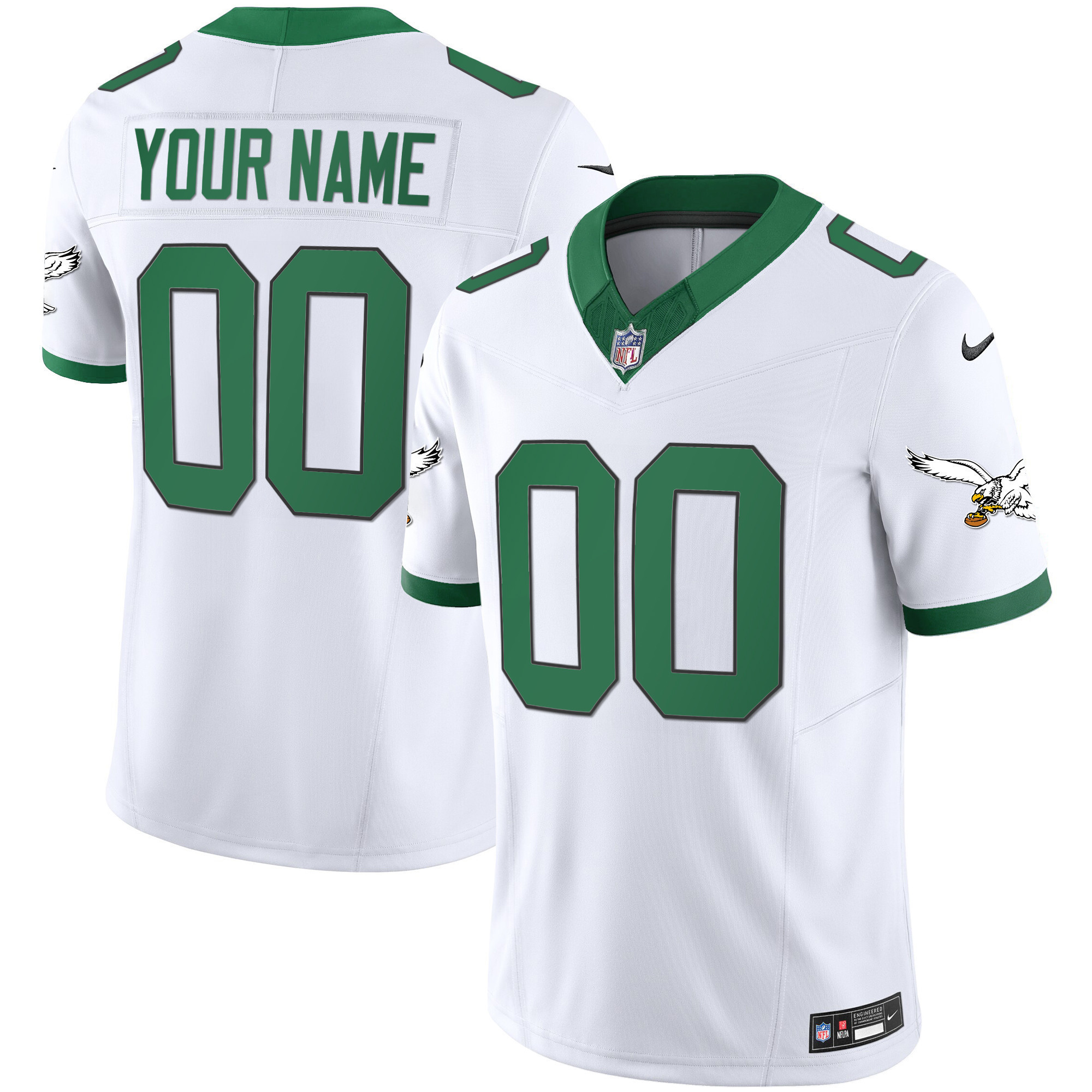 Philadelphia Eagles Throwback Kelly Vapor Limited Custom Kelly White Jersey - All Stitched