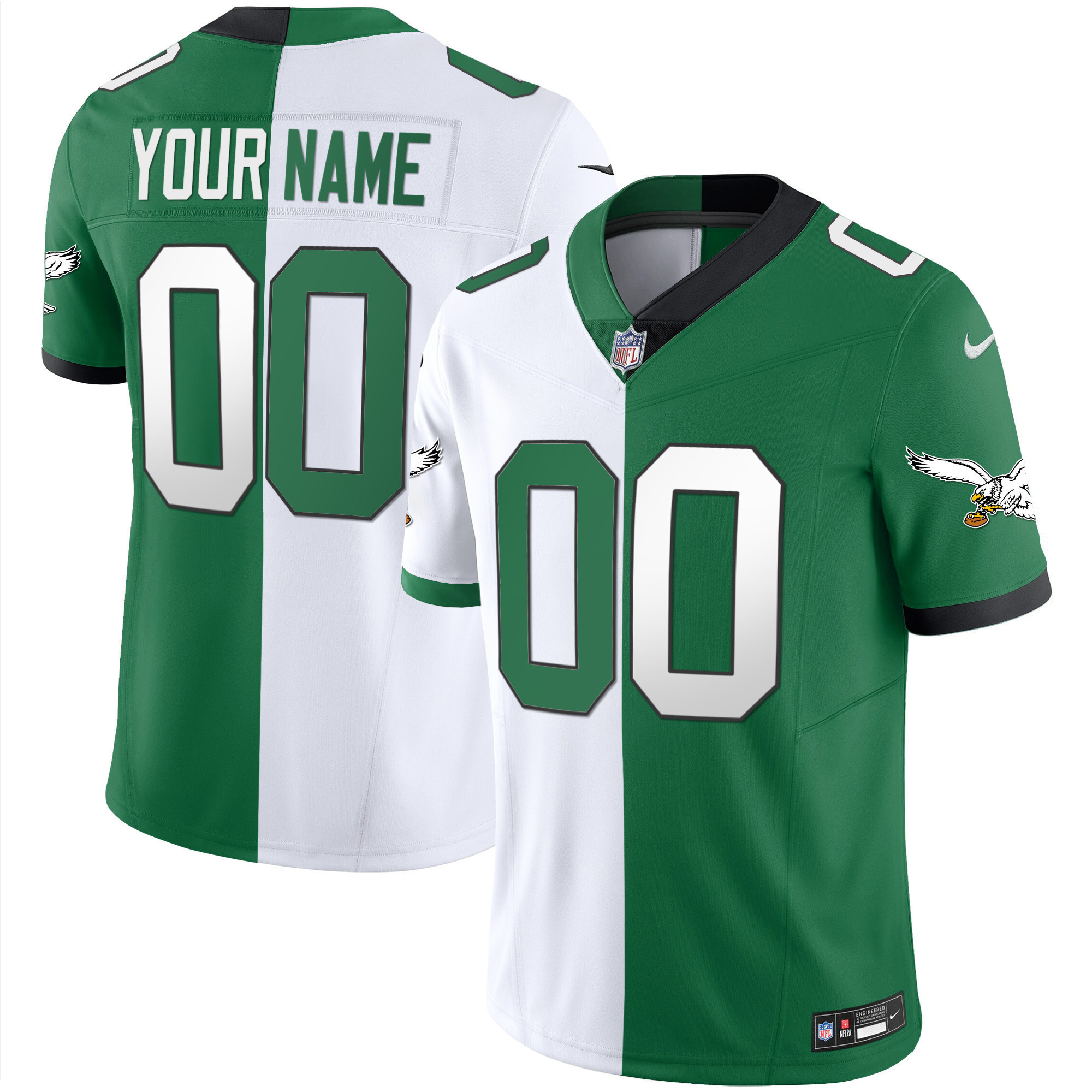 Philadelphia Eagles Throwback Kelly Vapor Limited Custom Split Jersey - All Stitched