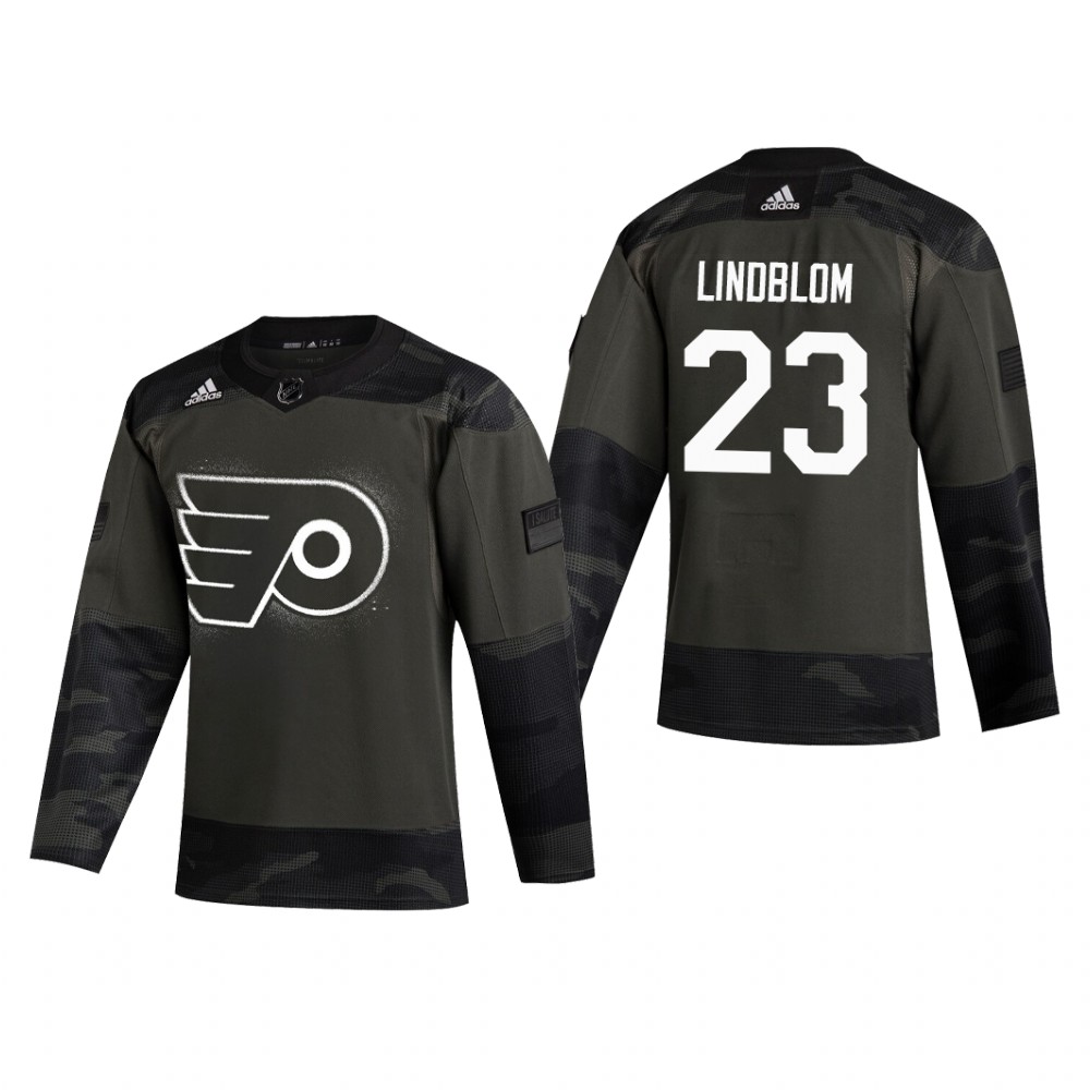 Philadelphia Flyers Oskar Lindblom #23 2019 Veterans Day Camo Practice Jersey