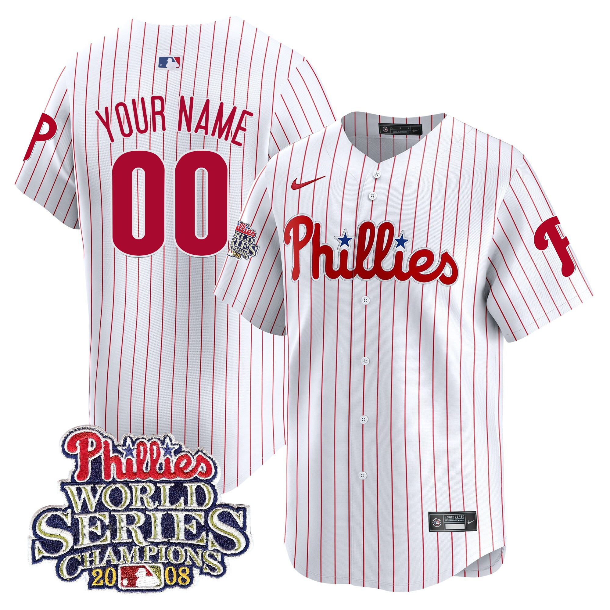 Philadelphia Phillies 2008 World Series Champions Patch Vapor Premier Limited Custom White Gold Jersey - All Stitched