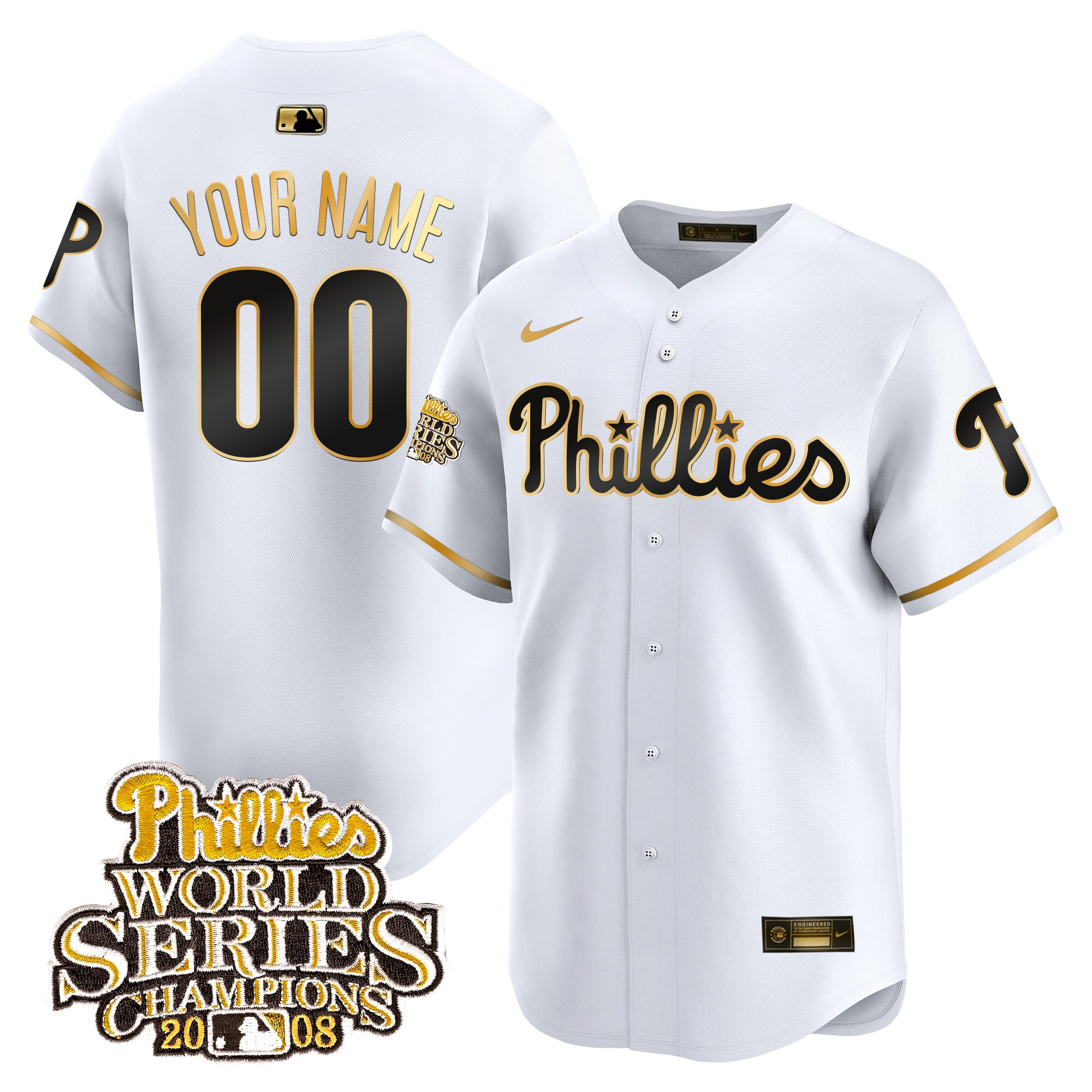Philadelphia Phillies 2008 World Series Champions Patch Vapor Premier Limited Custom White Jersey - All Stitched