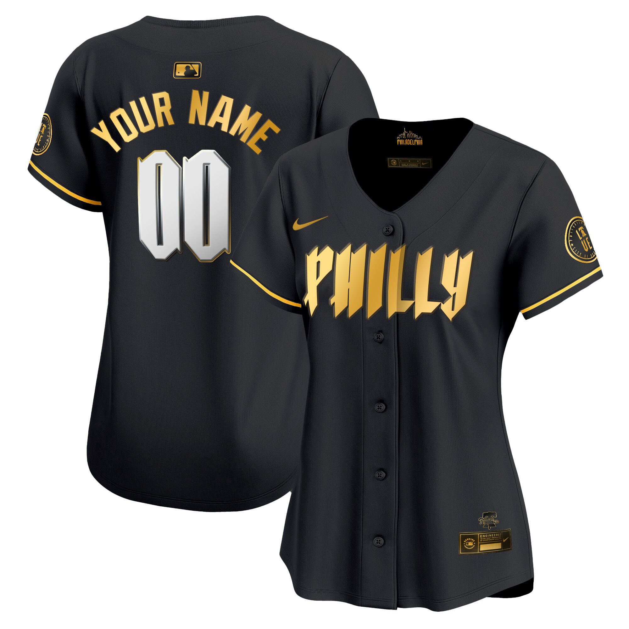 Philadelphia Phillies 2024 City Connect Vapor Premier Limited Custtom Black Gold Jersey - All Stitched