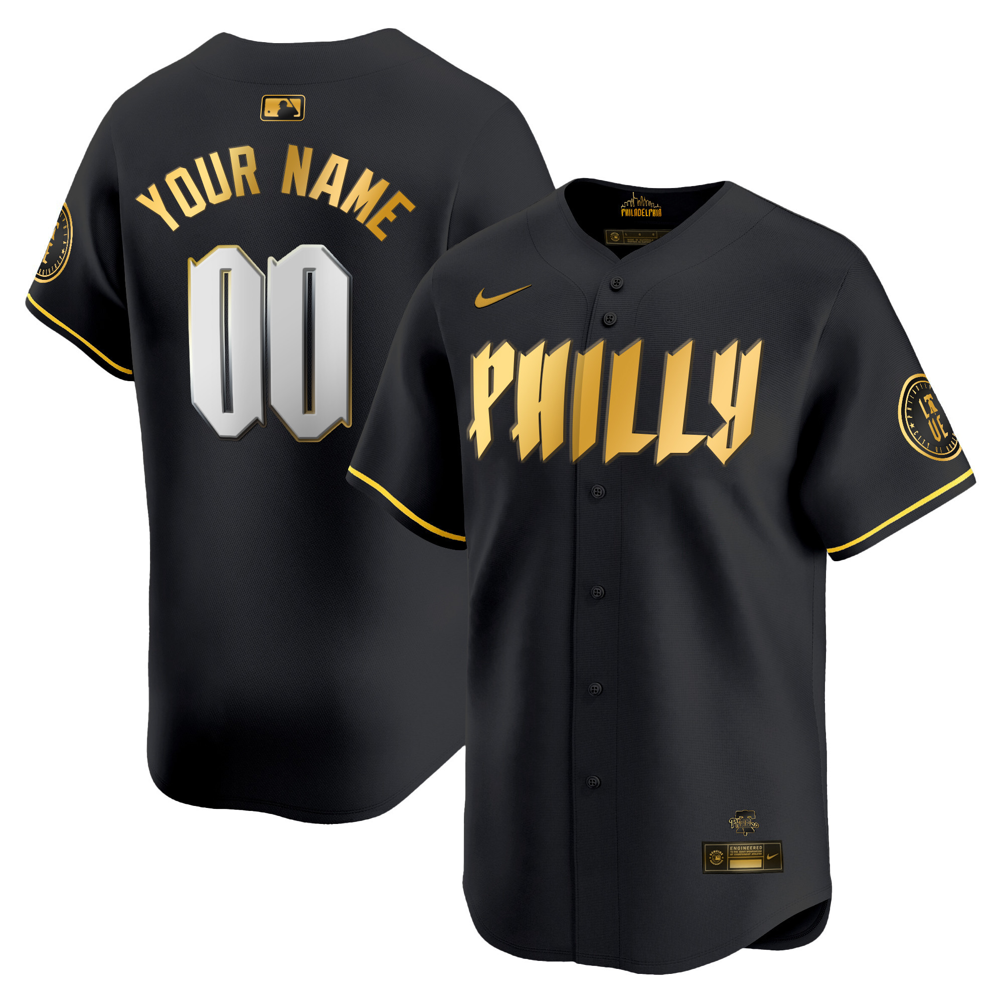 Philadelphia Phillies 2024 City Connect Vapor Premier Limited Custtom Black Gold Jersey - All Stitched