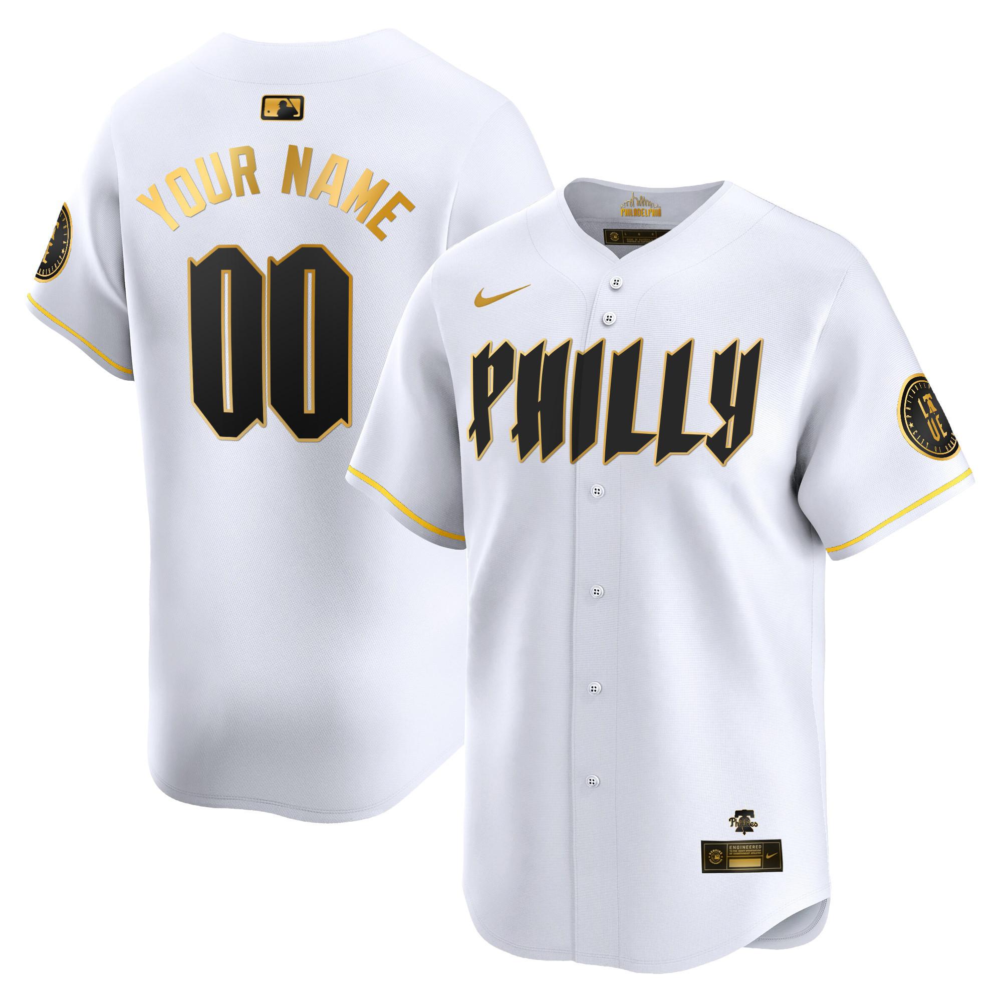 Philadelphia Phillies 2024 City Connect Vapor Premier Limited Custtom White Gold Jersey - All Stitched