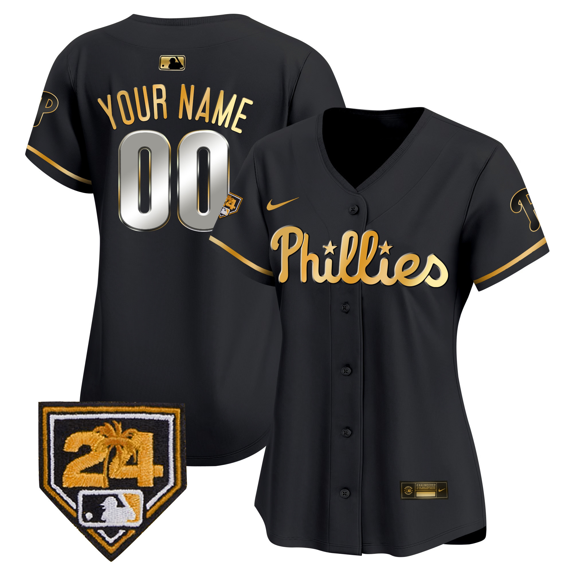 Philadelphia Phillies 2024 Spring Training Patch Vapor Premier Limited Custom Black Gold Jersey - All Stitched