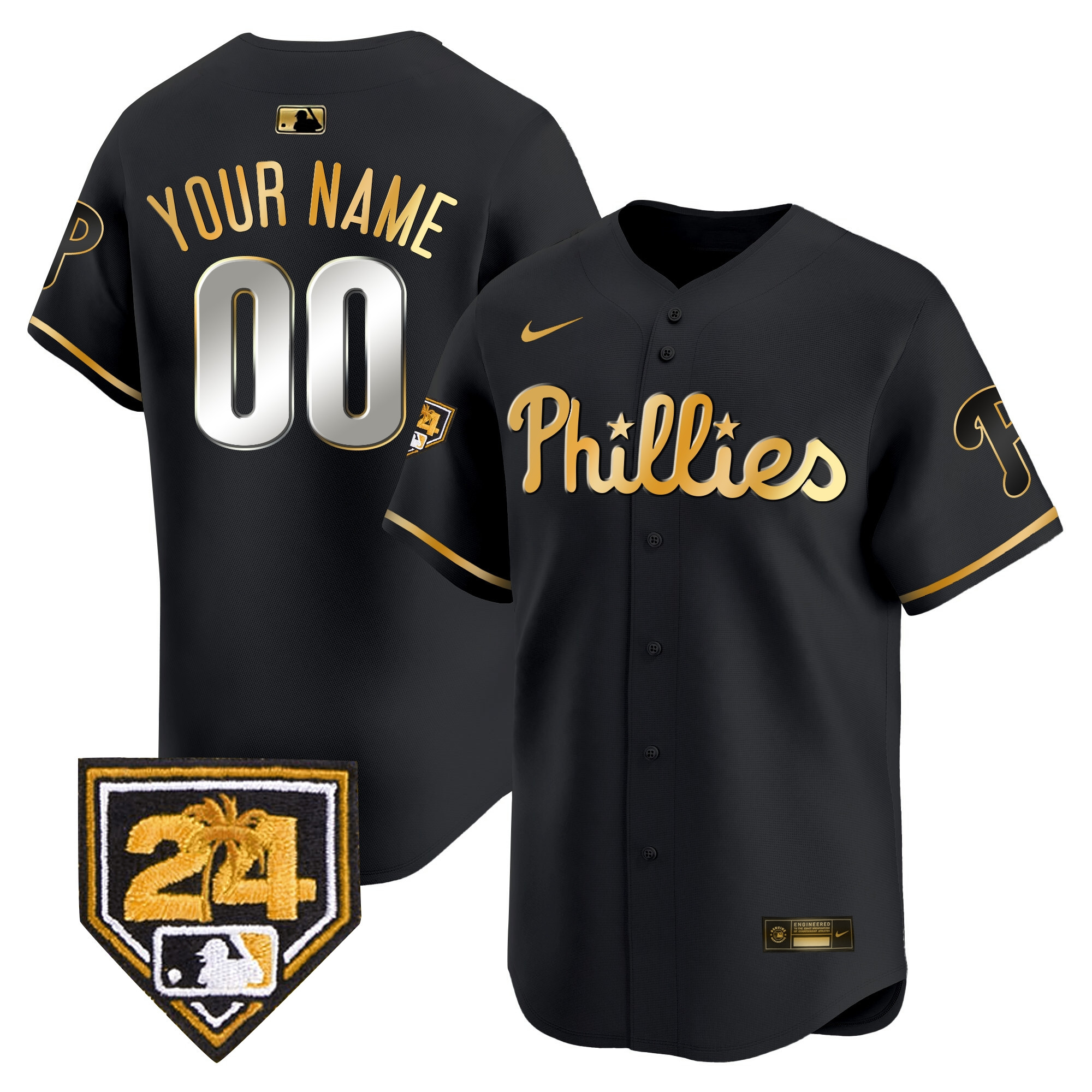 Philadelphia Phillies 2024 Spring Training Patch Vapor Premier Limited Custom Black Gold Jersey - All Stitched