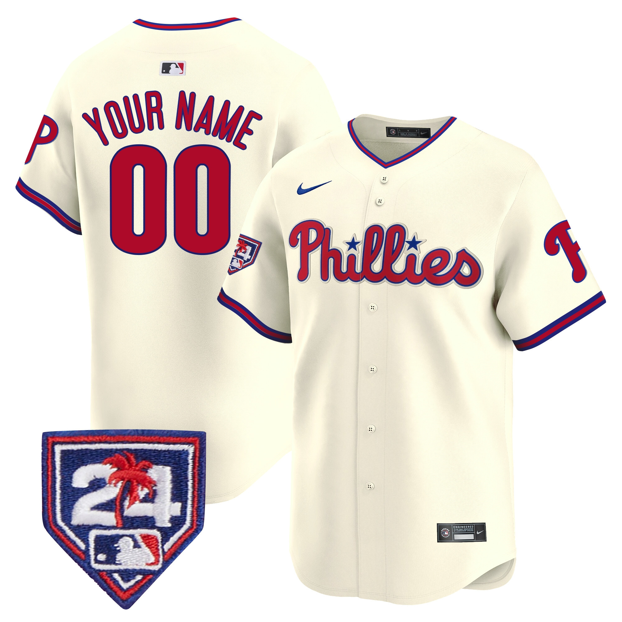 Philadelphia Phillies 2024 Spring Training Patch Vapor Premier Limited Custom Cream Jersey - All Stitched