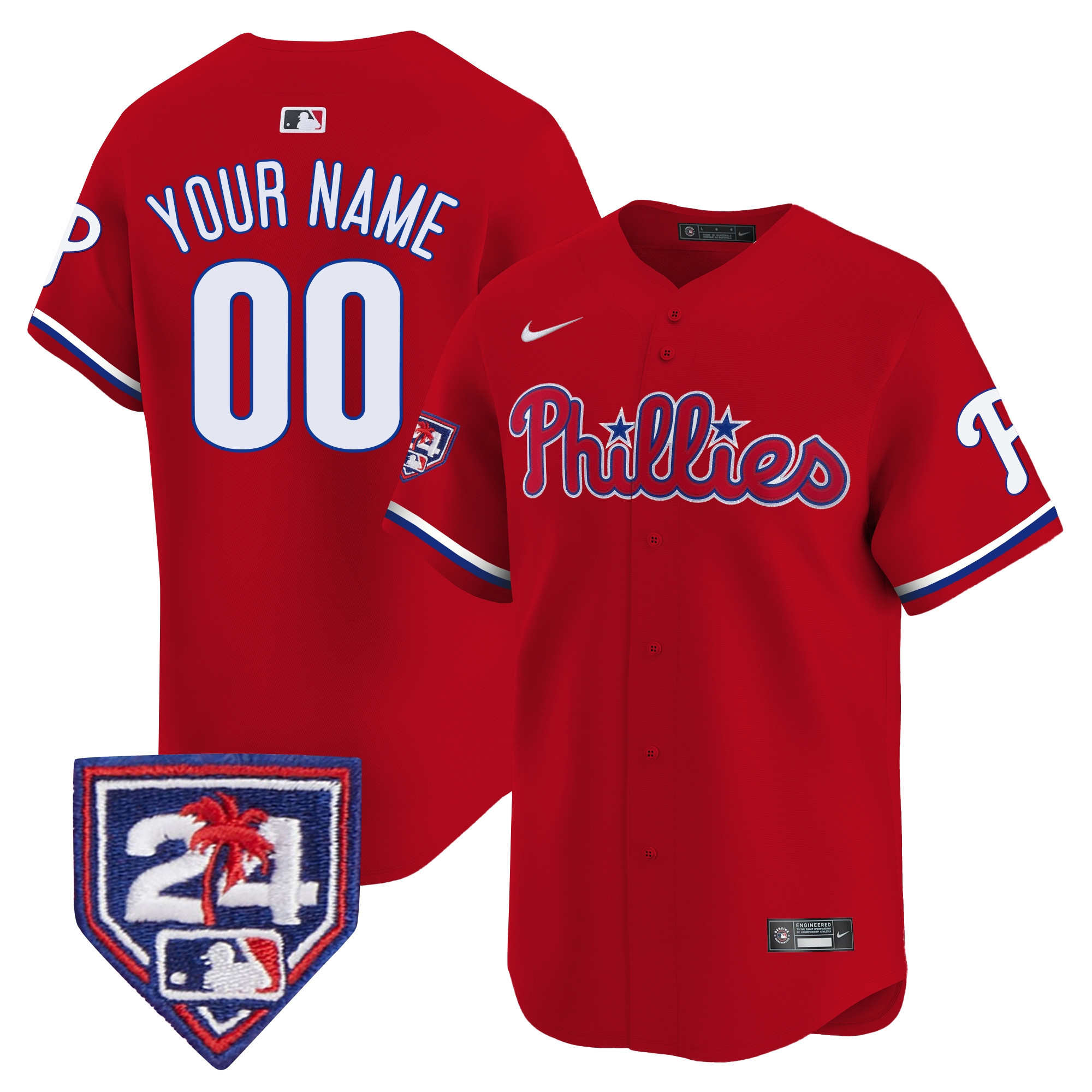 Philadelphia Phillies 2024 Spring Training Patch Vapor Premier Limited Custom Red Jersey - All Stitched