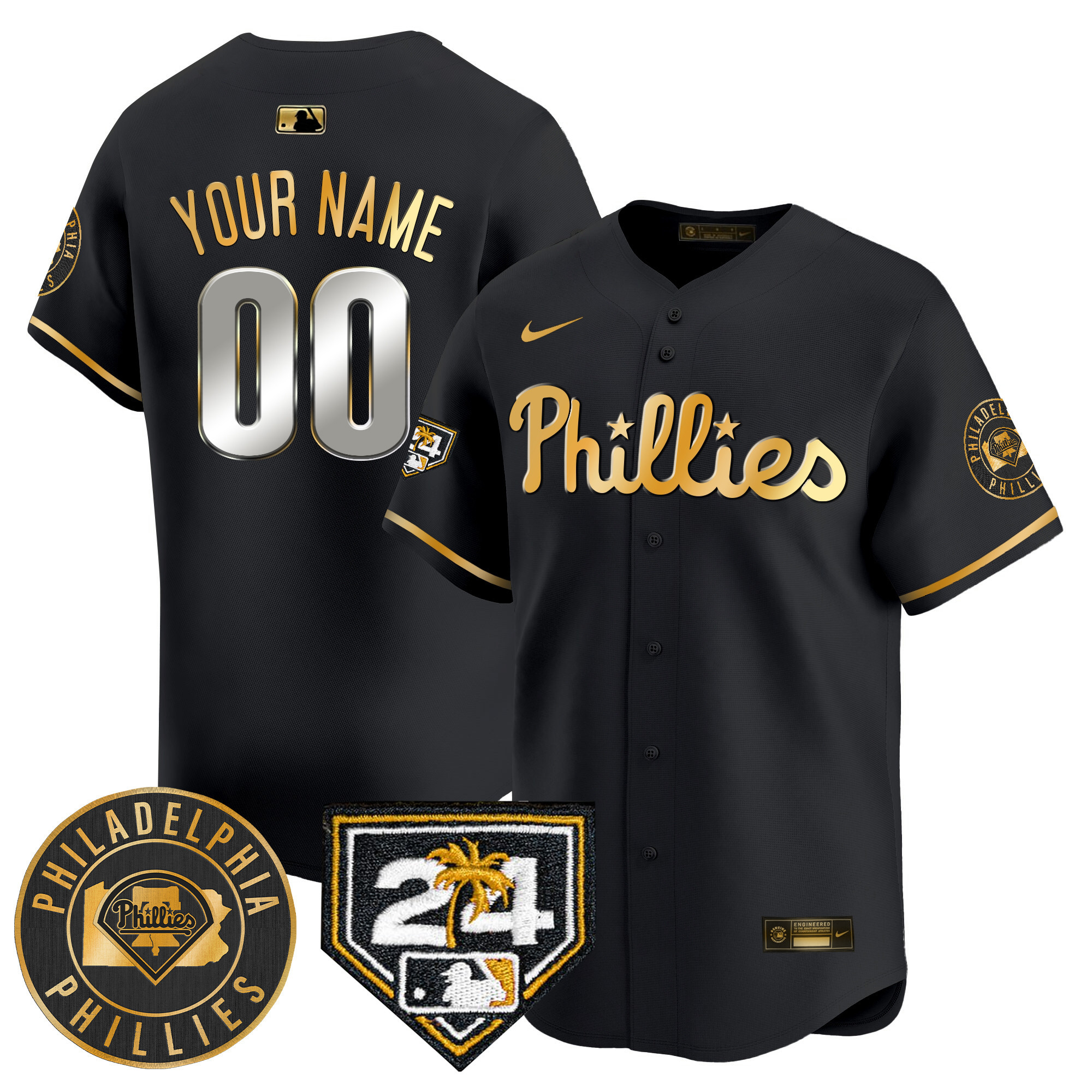Philadelphia Phillies 2024 Spring Training Patch Vapor Premier Limited Custom V2 Black Gold Jersey - All Stitched