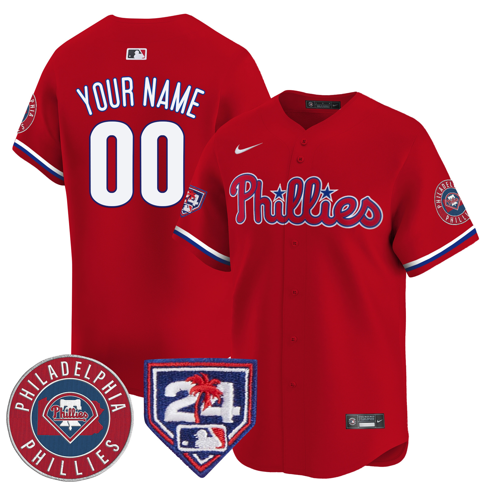 Philadelphia Phillies 2024 Spring Training Patch Vapor Premier Limited Custom V2 Red Jersey - All Stitched