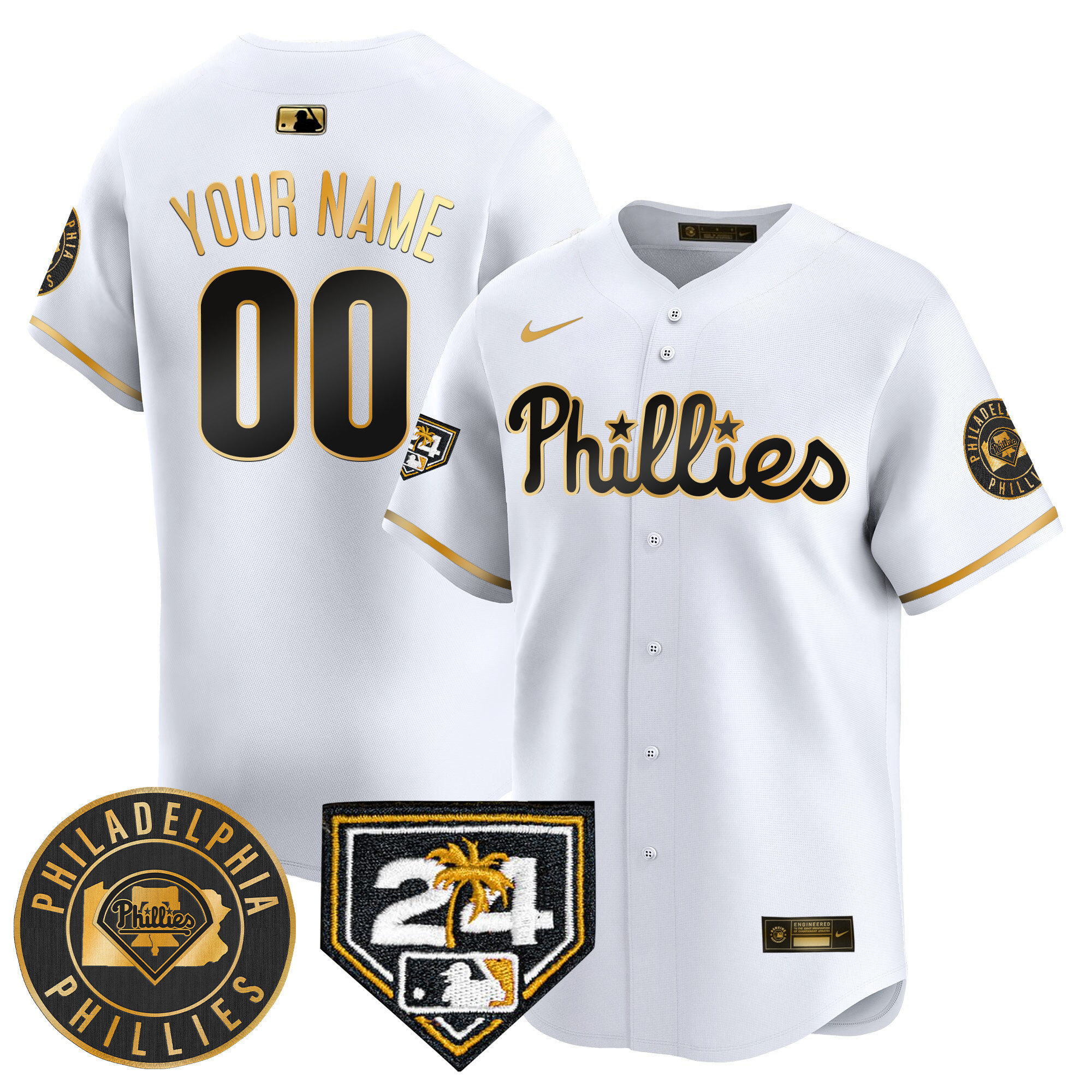 Philadelphia Phillies 2024 Spring Training Patch Vapor Premier Limited Custom V2 White Gold Jersey - All Stitched