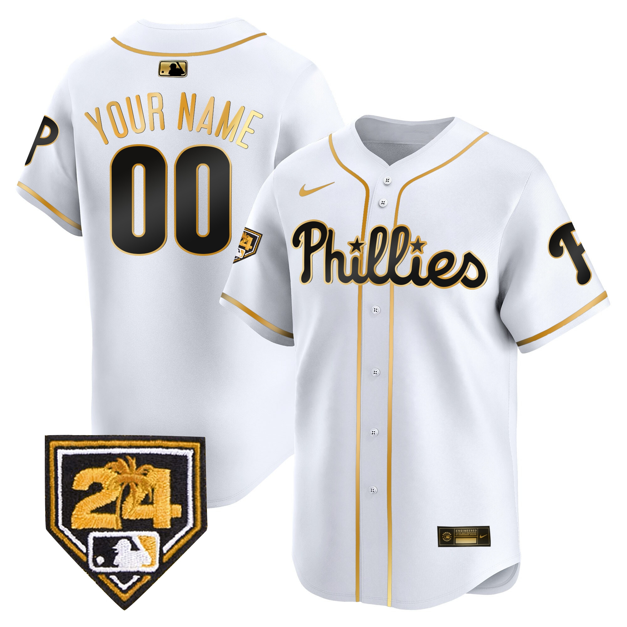 Philadelphia Phillies 2024 Spring Training Patch Vapor Premier Limited Custom White Gold Jersey - All Stitched