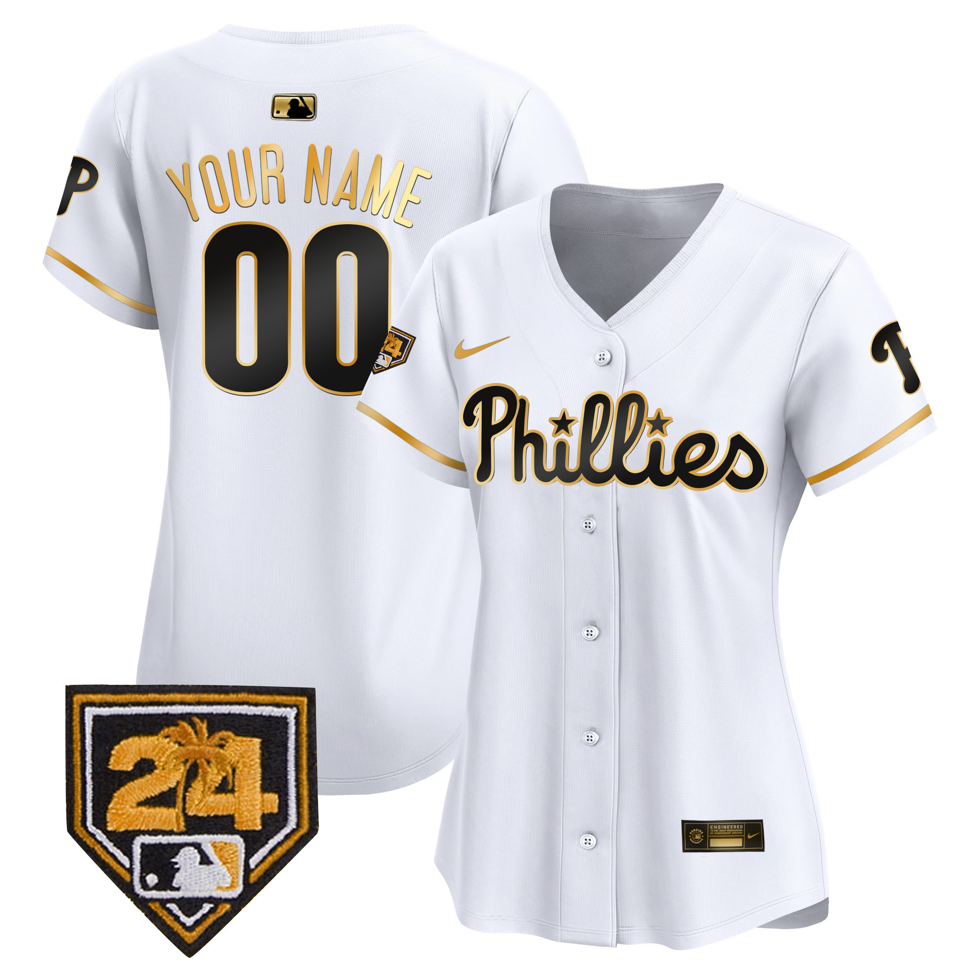 Philadelphia Phillies 2024 Spring Training Patch Vapor Premier Limited Custom White Gold Jersey - All Stitched
