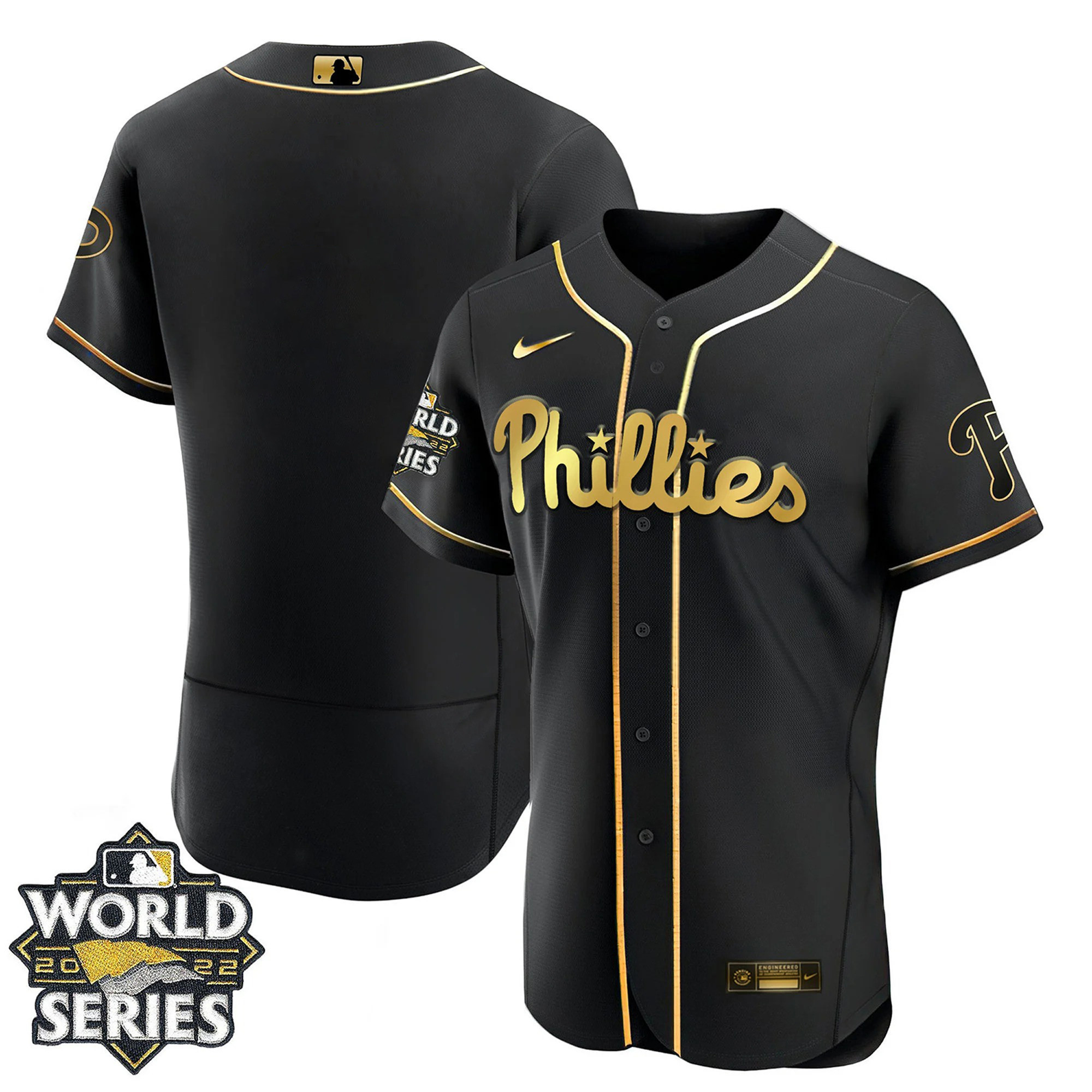 Philadelphia Phillies Black Gold & White Gold Team Flex Black Jersey - All Stitched