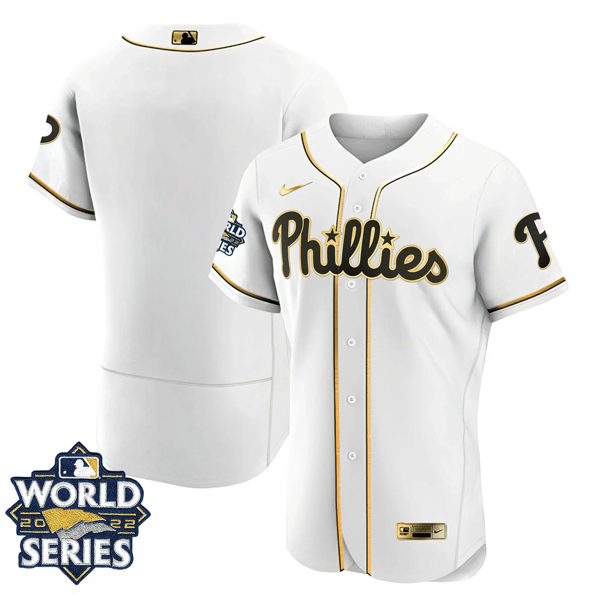 Philadelphia Phillies Black Gold & White Gold Team Flex White Jersey - All Stitched