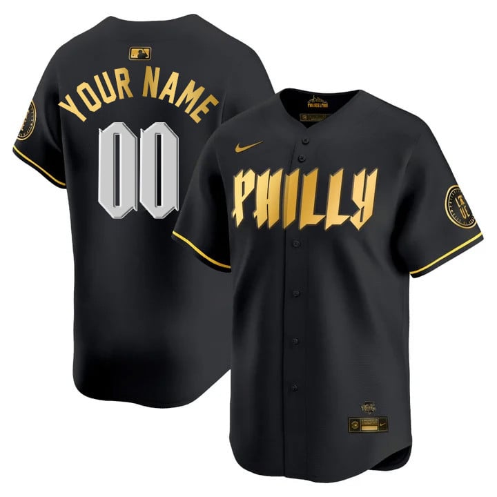 Philadelphia Phillies Blue 2024 City Connect Limited Custom Black Gold Jersey