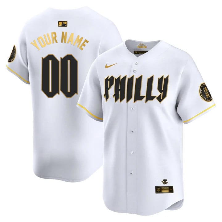 Philadelphia Phillies Blue 2024 City Connect Limited Custom White Gold Jersey