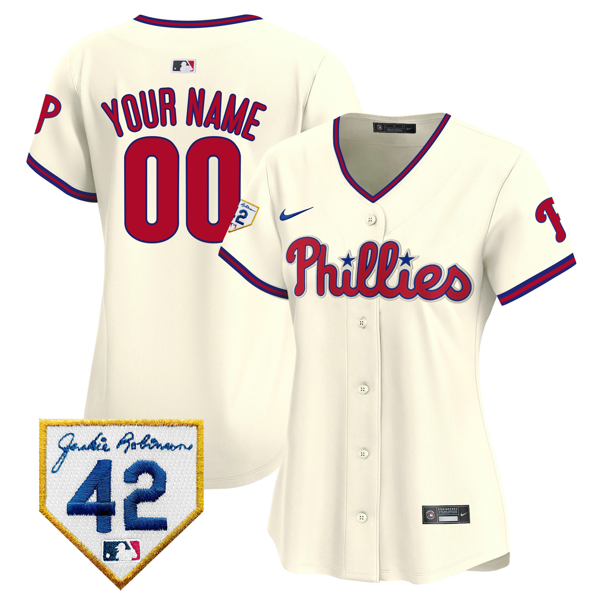 Philadelphia Phillies Jackie 2024 Robinson Patch Vapor Premier Limited Custom Cream Jersey - All Stitched