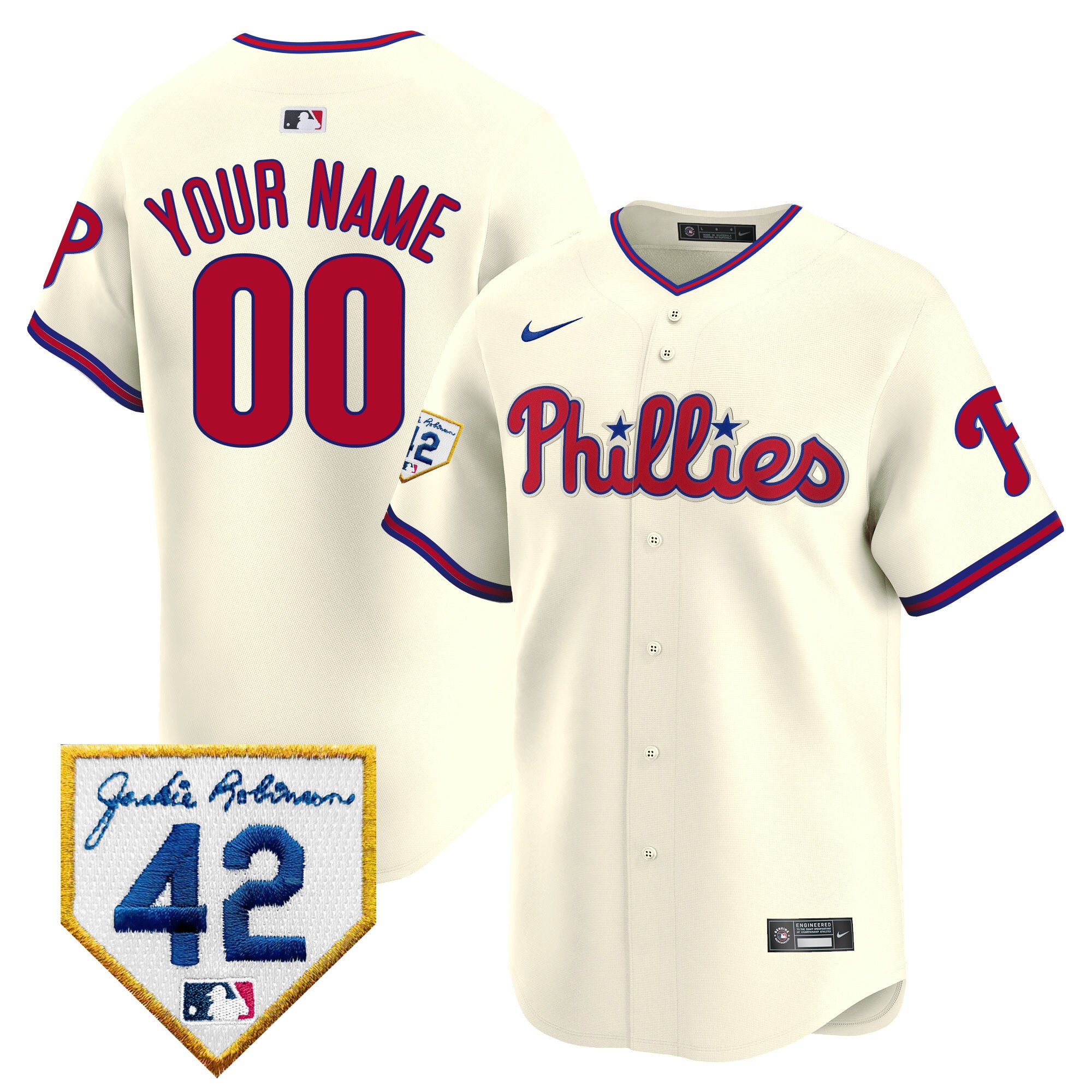 Philadelphia Phillies Jackie 2024 Robinson Patch Vapor Premier Limited Custom Cream Jersey