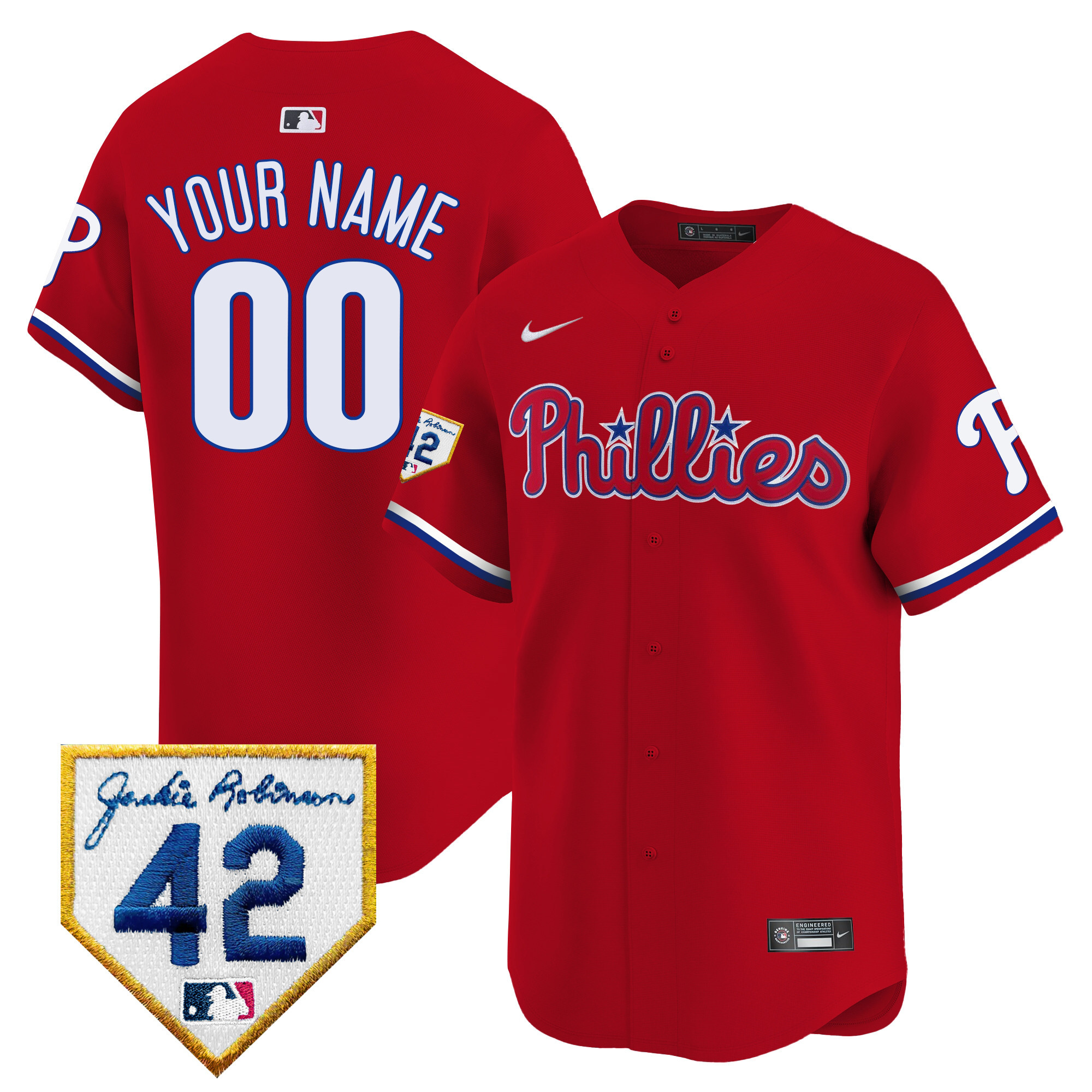 Philadelphia Phillies Jackie 2024 Robinson Patch Vapor Premier Limited Custom Red Jersey - All Stitched