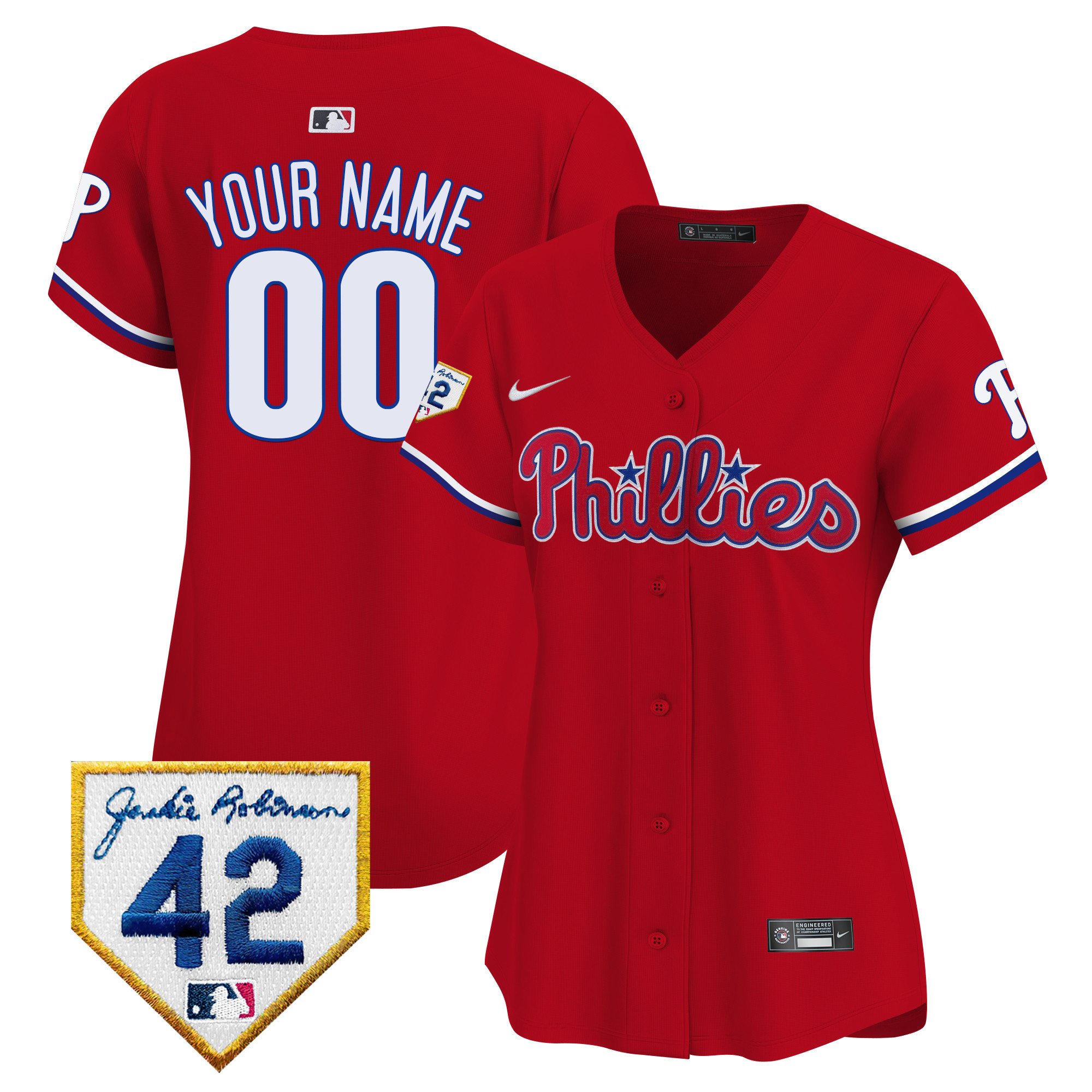 Philadelphia Phillies Jackie 2024 Robinson Patch Vapor Premier Limited Custom Red Jersey - All Stitched