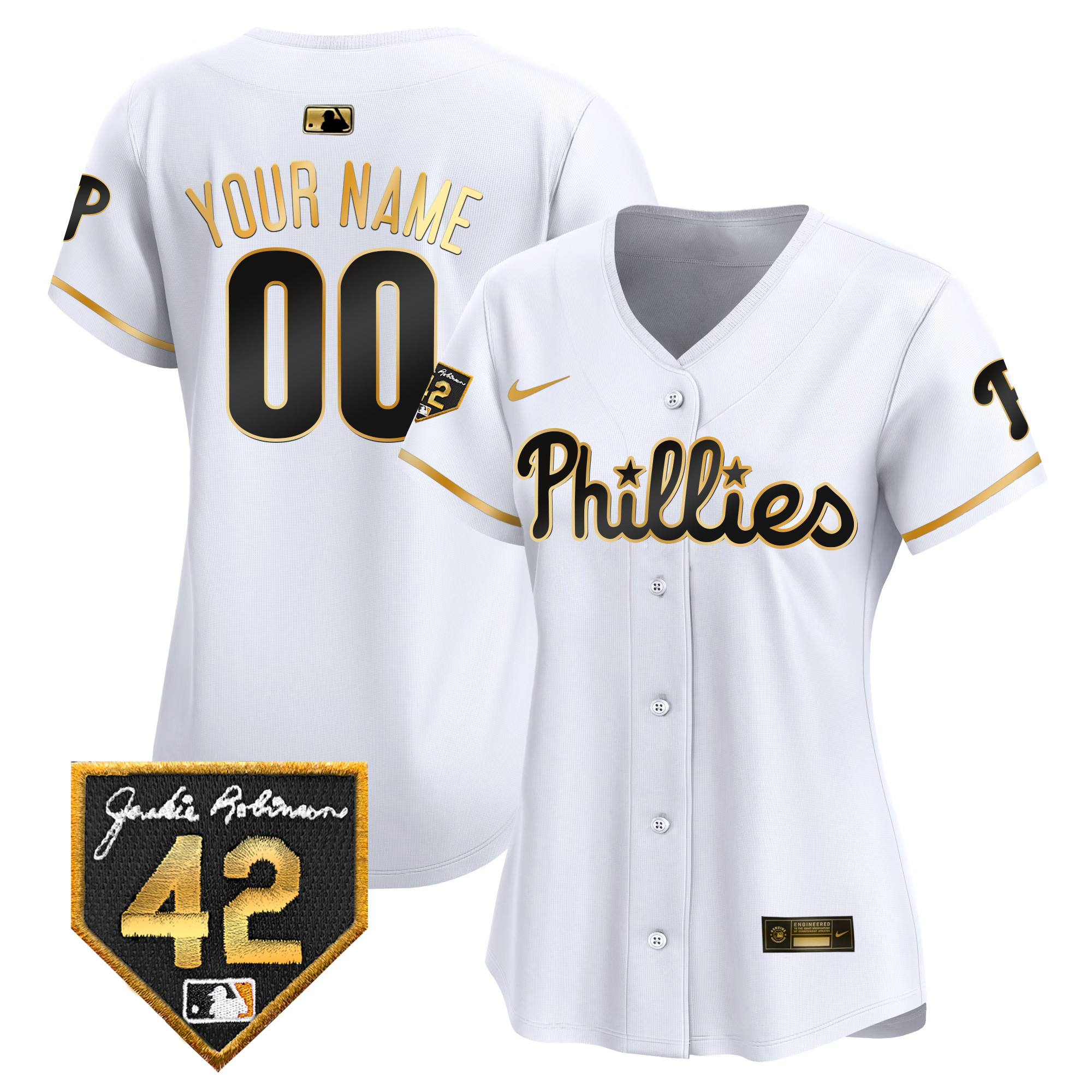 Philadelphia Phillies Jackie 2024 Robinson Patch Vapor Premier Limited Custom White Gold Jersey - All Stitched