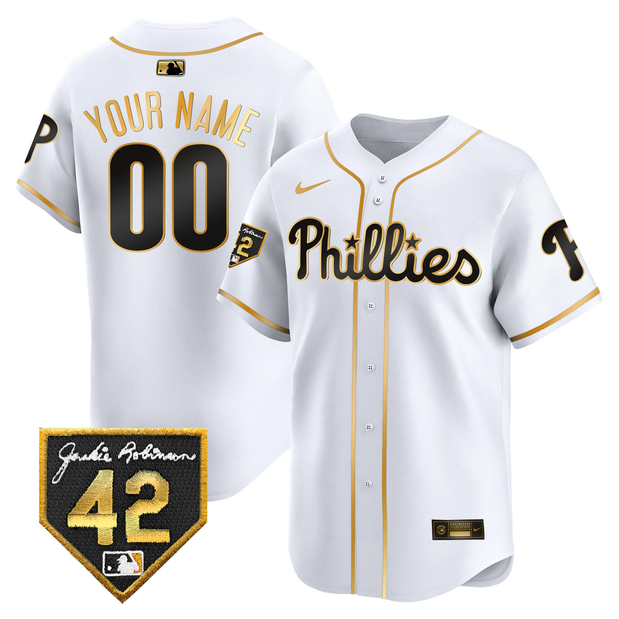 Philadelphia Phillies Jackie 2024 Robinson Patch Vapor Premier Limited Custom White Gold Jersey