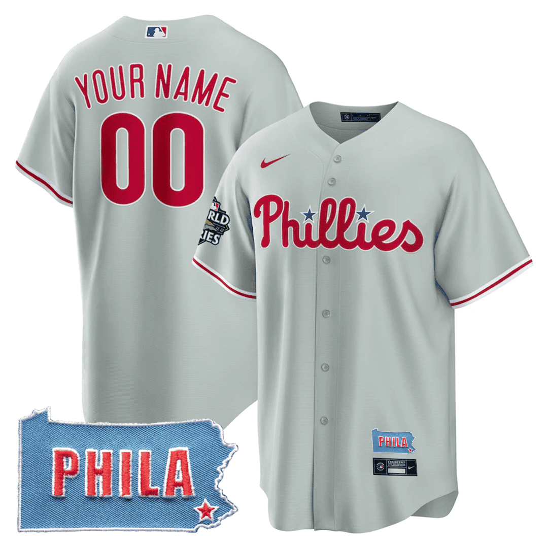 Philadelphia Phillies PHILA PA State Patch Custom Gray Men  Jersey - All Stitched