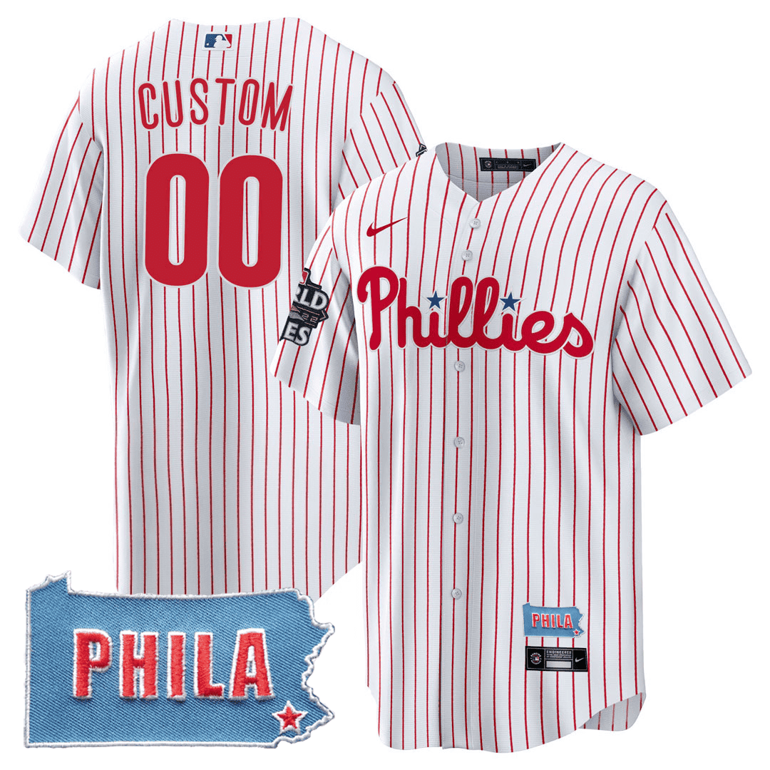 Philadelphia Phillies PHILA PA State Patch Custom White Men  Jersey - All Stitched