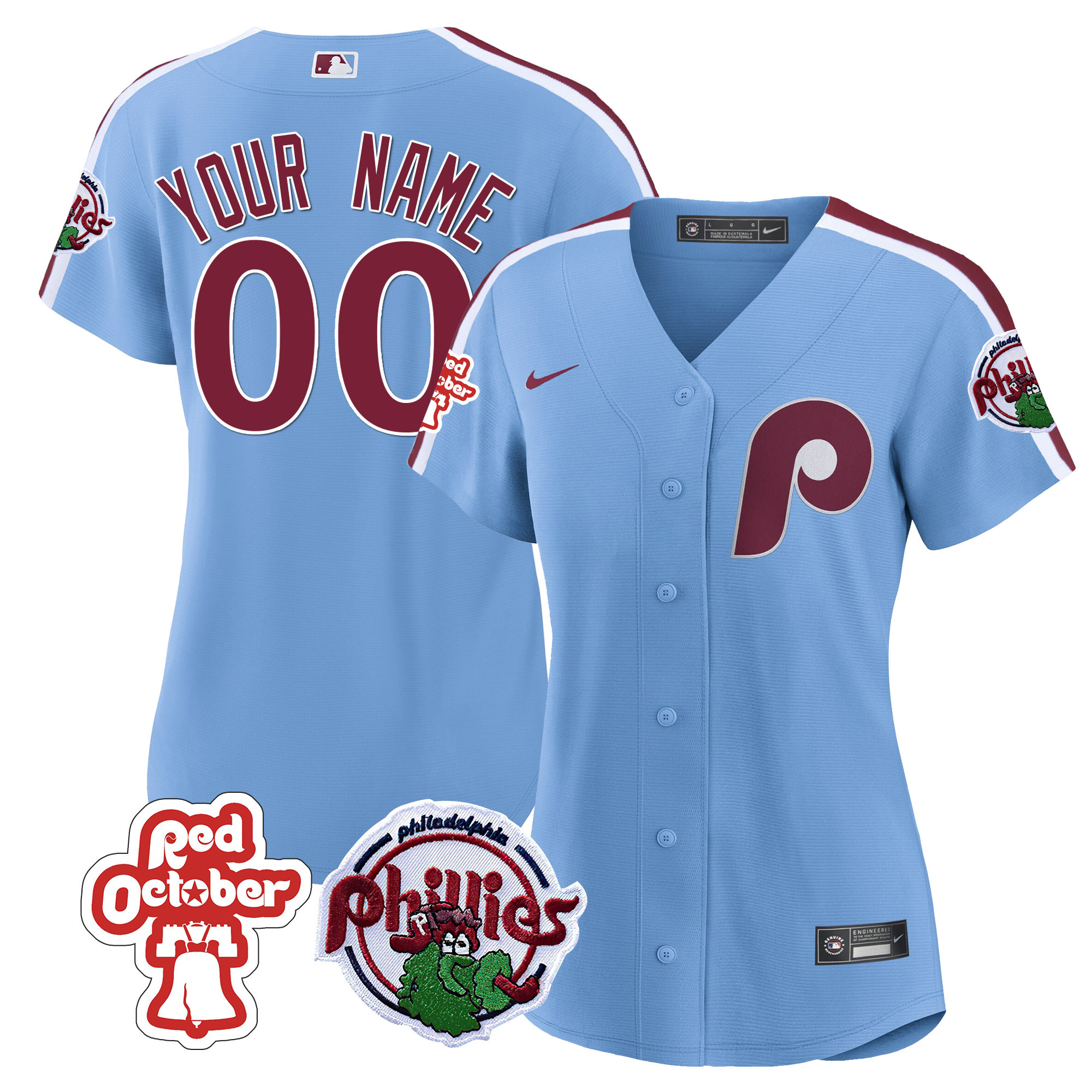 Philadelphia Phillies Red October Patch Custom Cool Blue Jersey - All Stitched