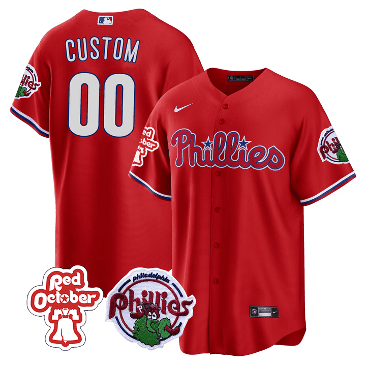 Philadelphia Phillies Red October Patch Custom Cool Red Jersey - All Stitched