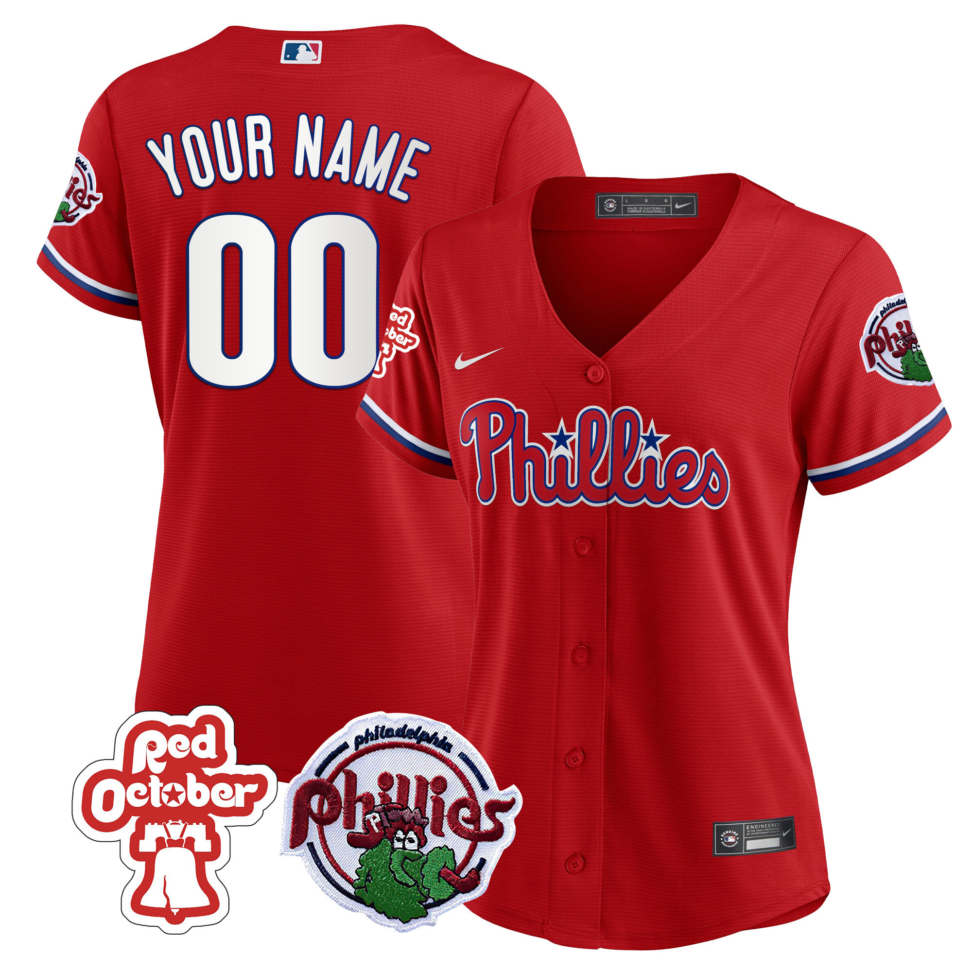 Philadelphia Phillies Red October Patch Custom Cool Red Jersey - All Stitched