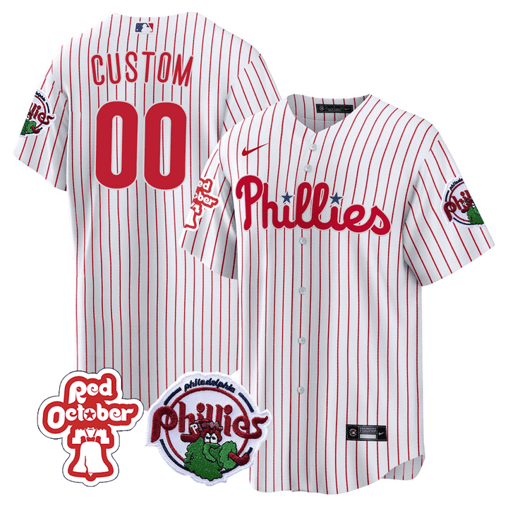 Philadelphia Phillies Red October Patch Custom Cool White Jersey - All Stitched