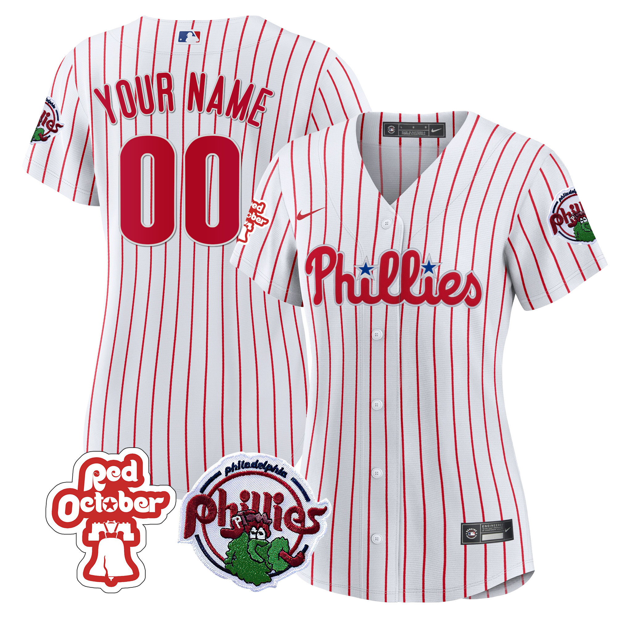 Philadelphia Phillies Red October Patch Custom Cool White Jersey - All Stitched