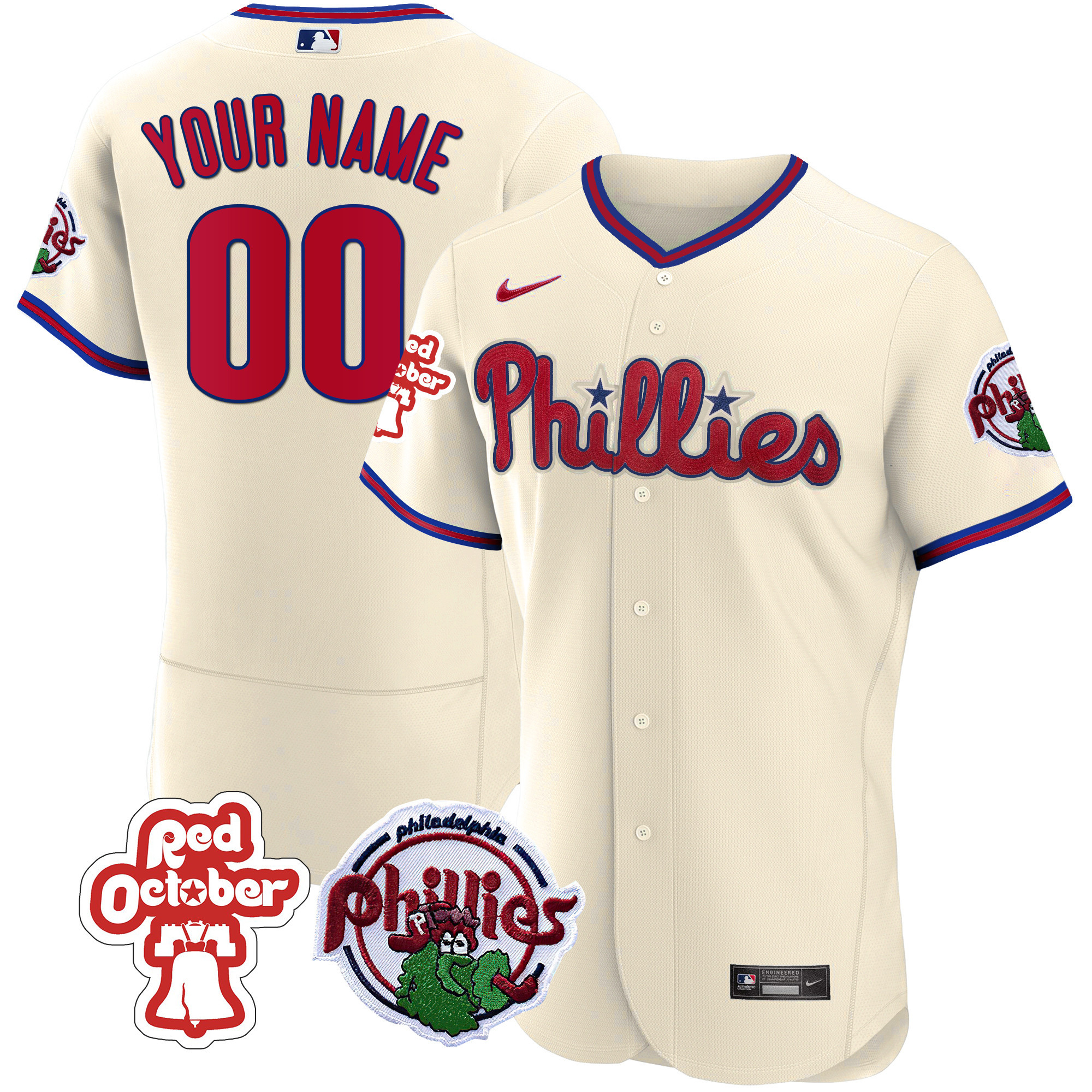 Philadelphia Phillies Red October Patch Custom Flex Cream Jersey - All Stitched