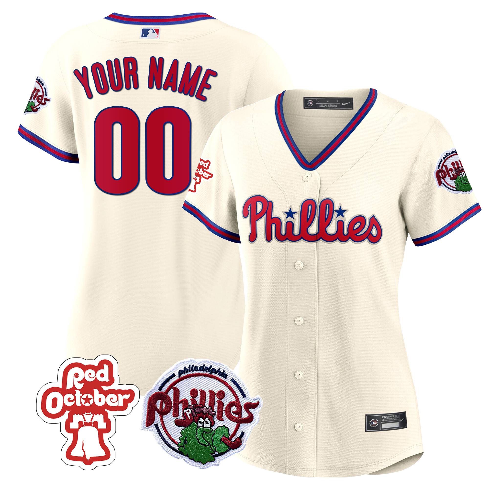 Philadelphia Phillies Red October Patch Custom Flex Cream Jersey - All Stitched