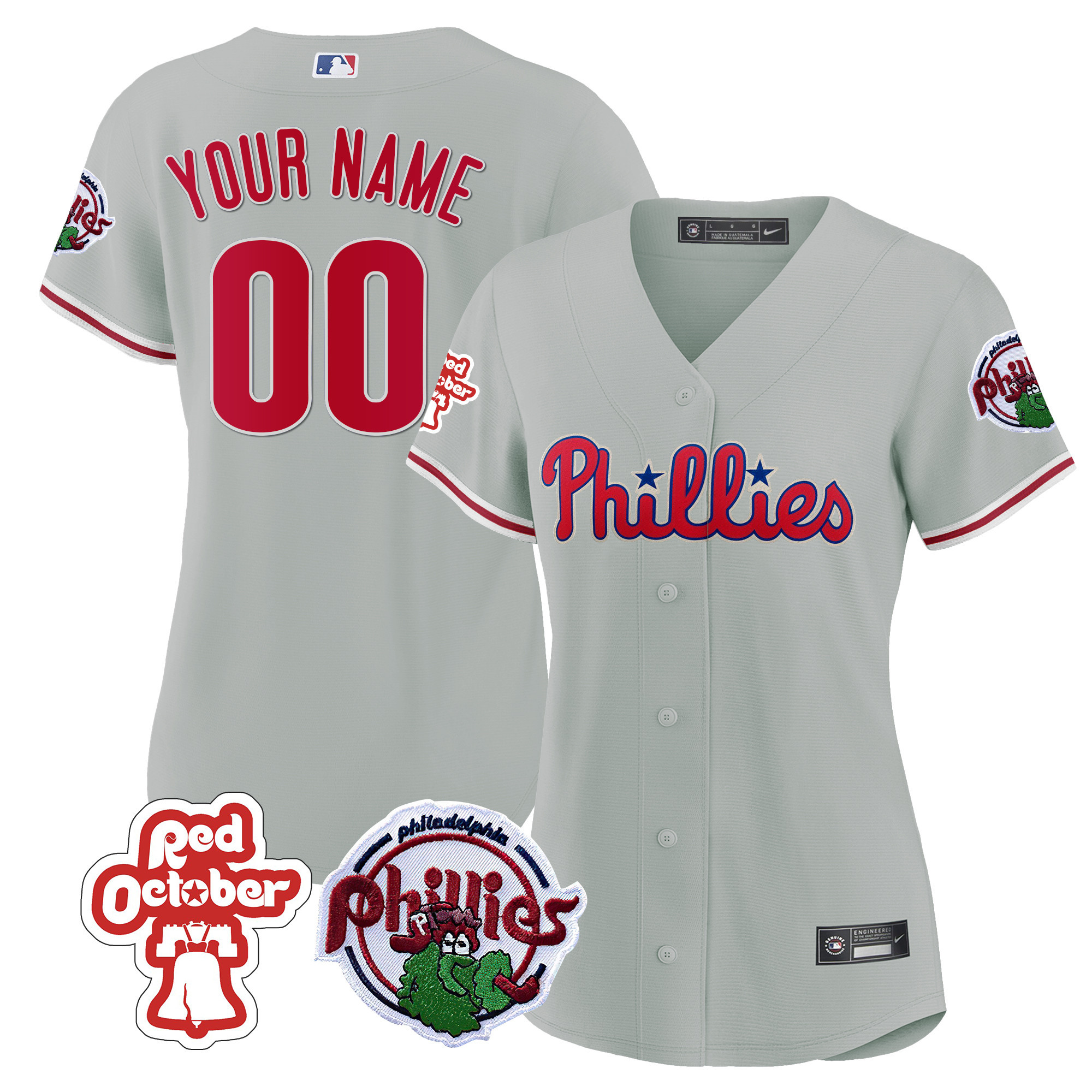 Philadelphia Phillies Red October Patch Custom Flex Gray Jersey - All Stitched