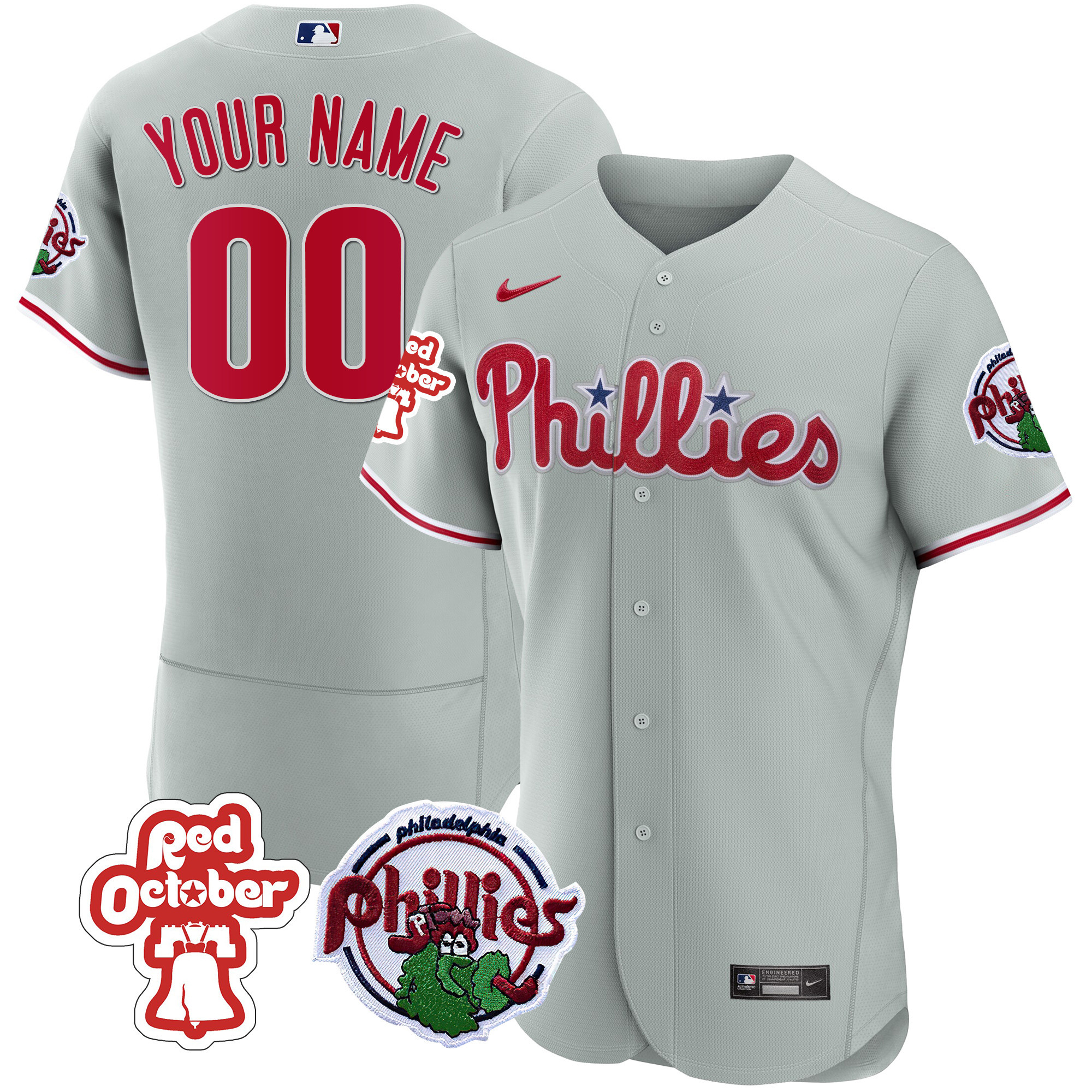 Philadelphia Phillies Red October Patch Custom Flex Gray Jersey - All Stitched