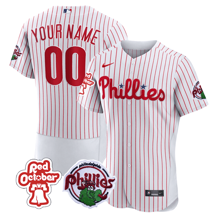 Philadelphia Phillies Red October Patch Custom Flex White Jersey - All Stitched