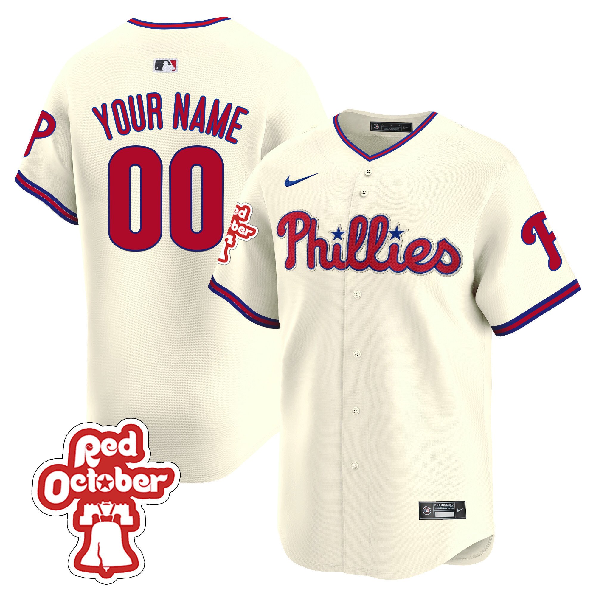 Philadelphia Phillies Red Octorber Patch Vapor Premier Limited Custom Cream Jersey