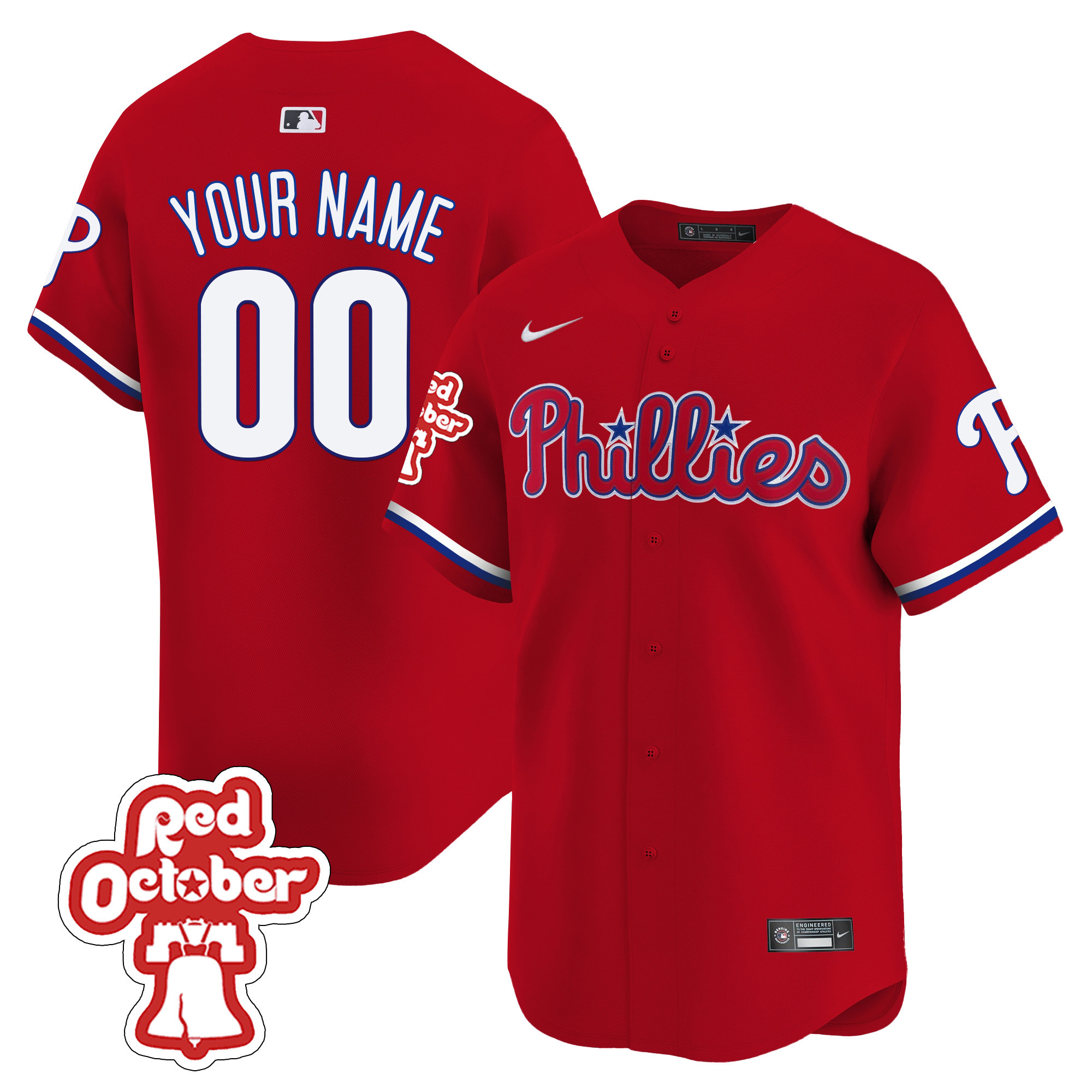 Philadelphia Phillies Red Octorber Patch Vapor Premier Limited Custom Jersey - All Stitched