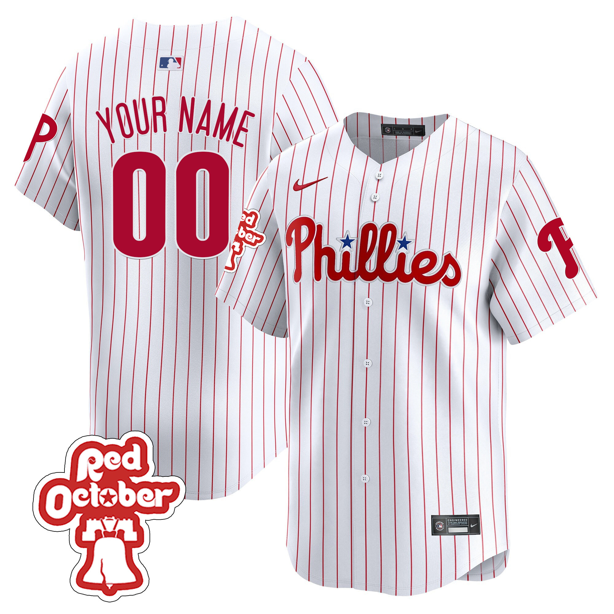 Philadelphia Phillies Red Octorber Patch Vapor Premier Limited Custom White Jersey - All Stitched