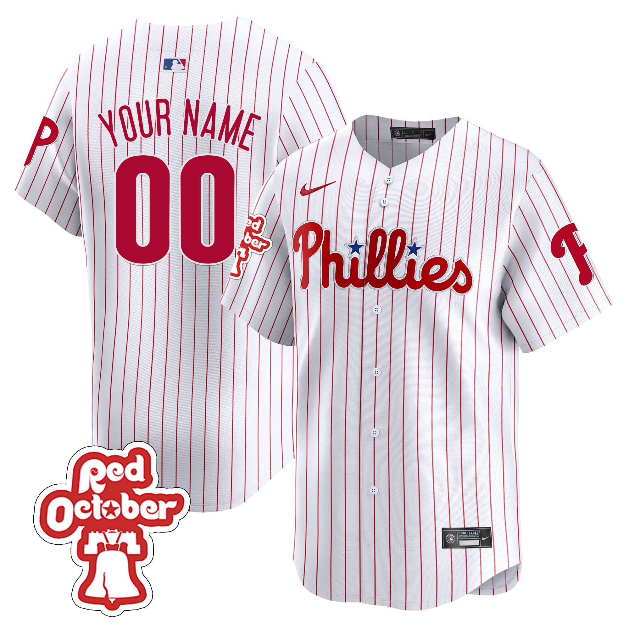 Philadelphia Phillies Red Octorber Patch Vapor Premier Limited Custom White Jersey