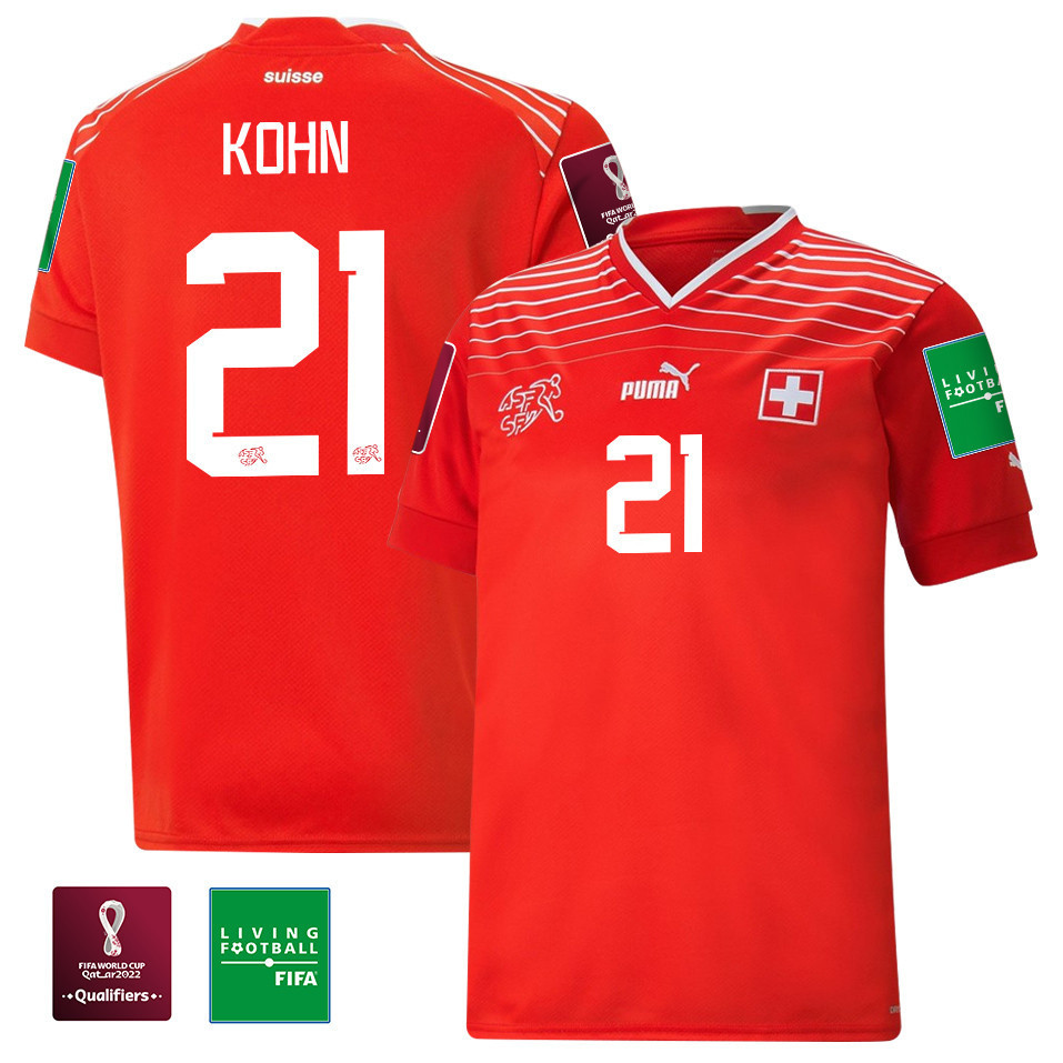 Philipp Kohn 21 Switzerland National Team FIFA World Cup Qatar 2022 Patch – Home Men Soccer Jersey