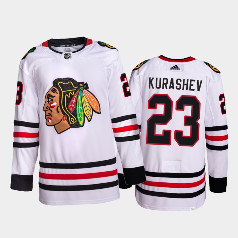 Philipp Kurashev Chicago Blackhawks Away Jersey 2021-22 White #23 Primegreen Pro Uniform