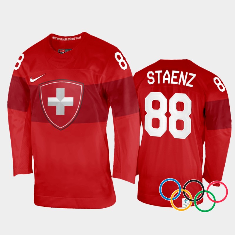 Phoebe Staenz Switzerland Women's Red Home Jersey 2022 Winter Olympics
